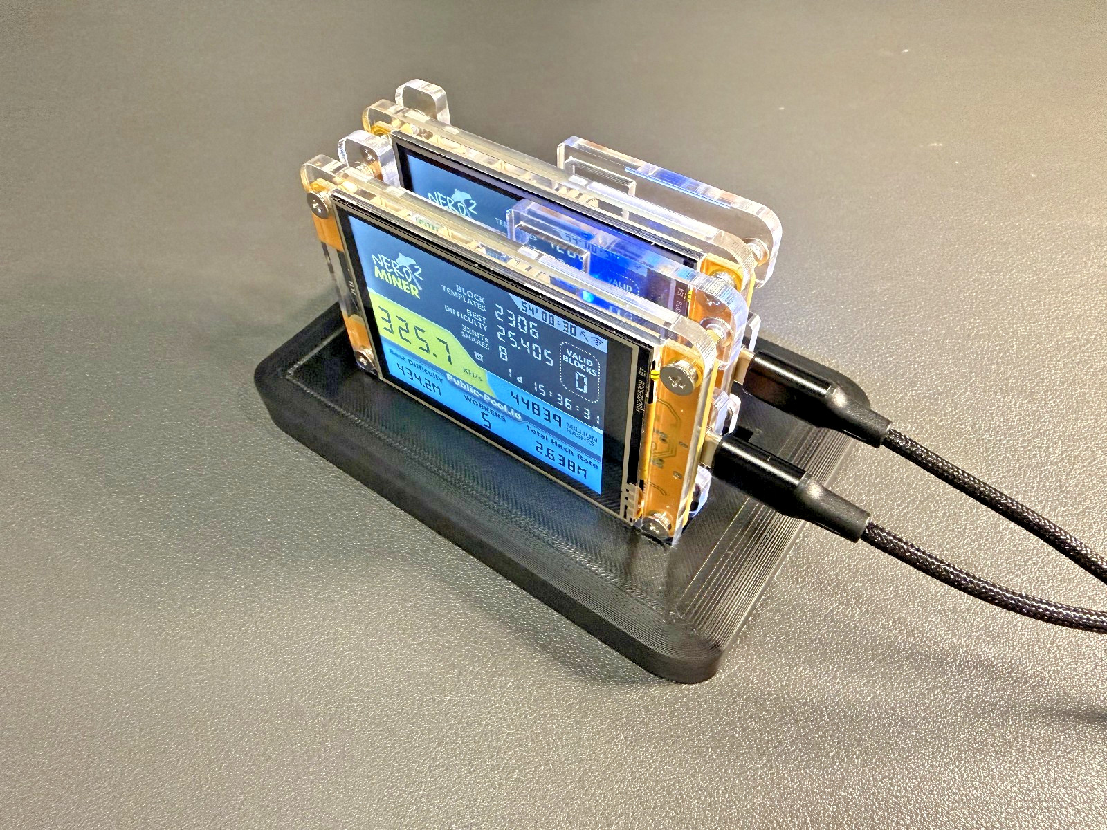 2-Slot Stand for NerdMiner V2 or NMminer – 3D Printed Tray Black Display Rack
