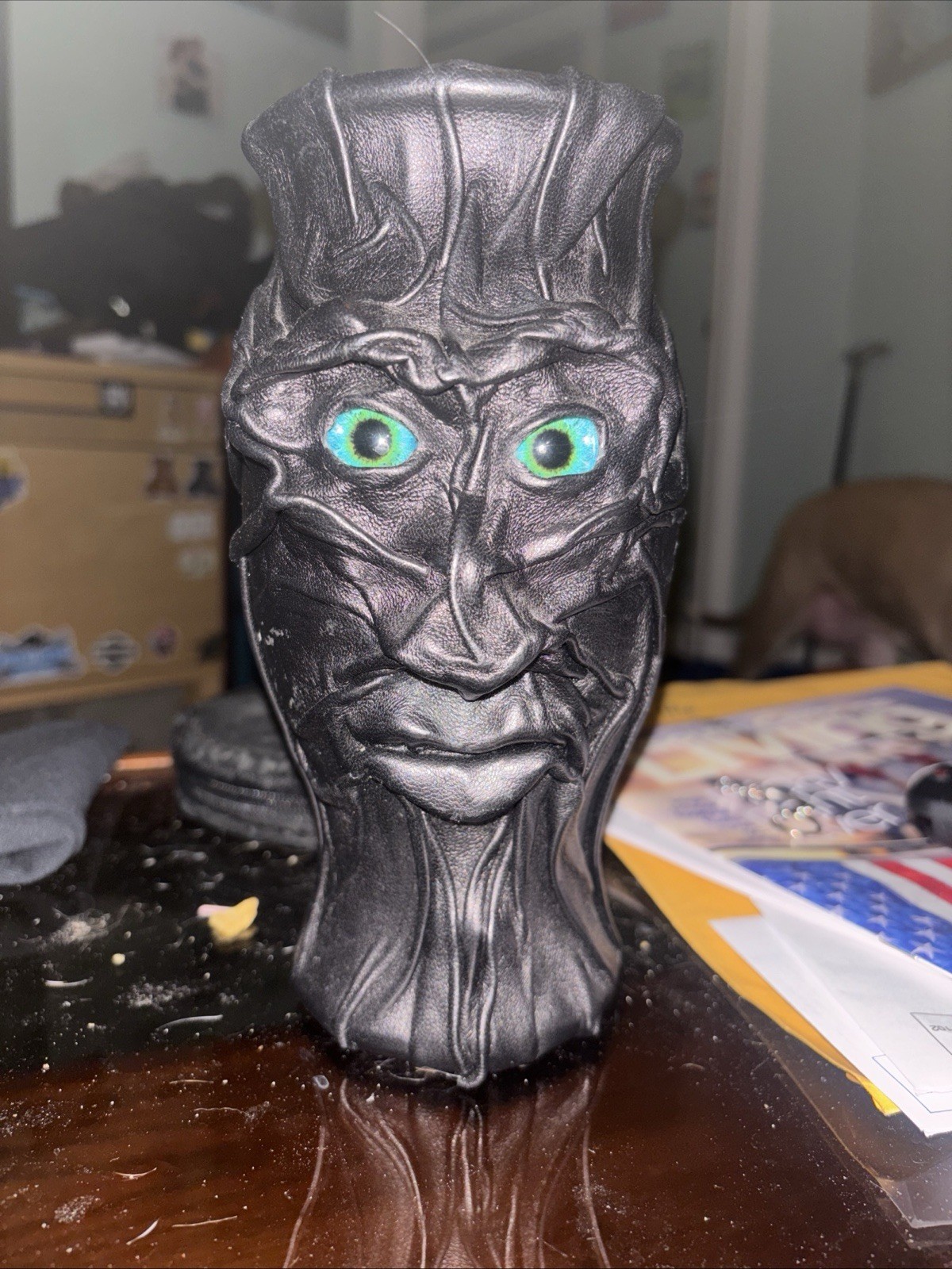 Grichels Leather Wrapped Vase Cruxfort Face Signed 2025 #46867 Handmade Oddities