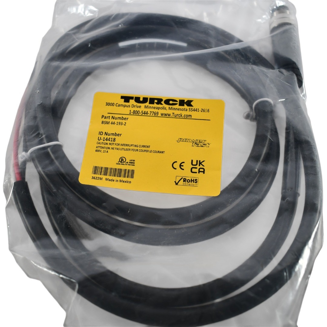 NEW Turck BSM 44-193-2 Powerfast M16 Single Ended Power Cordset 2M 6.5FT