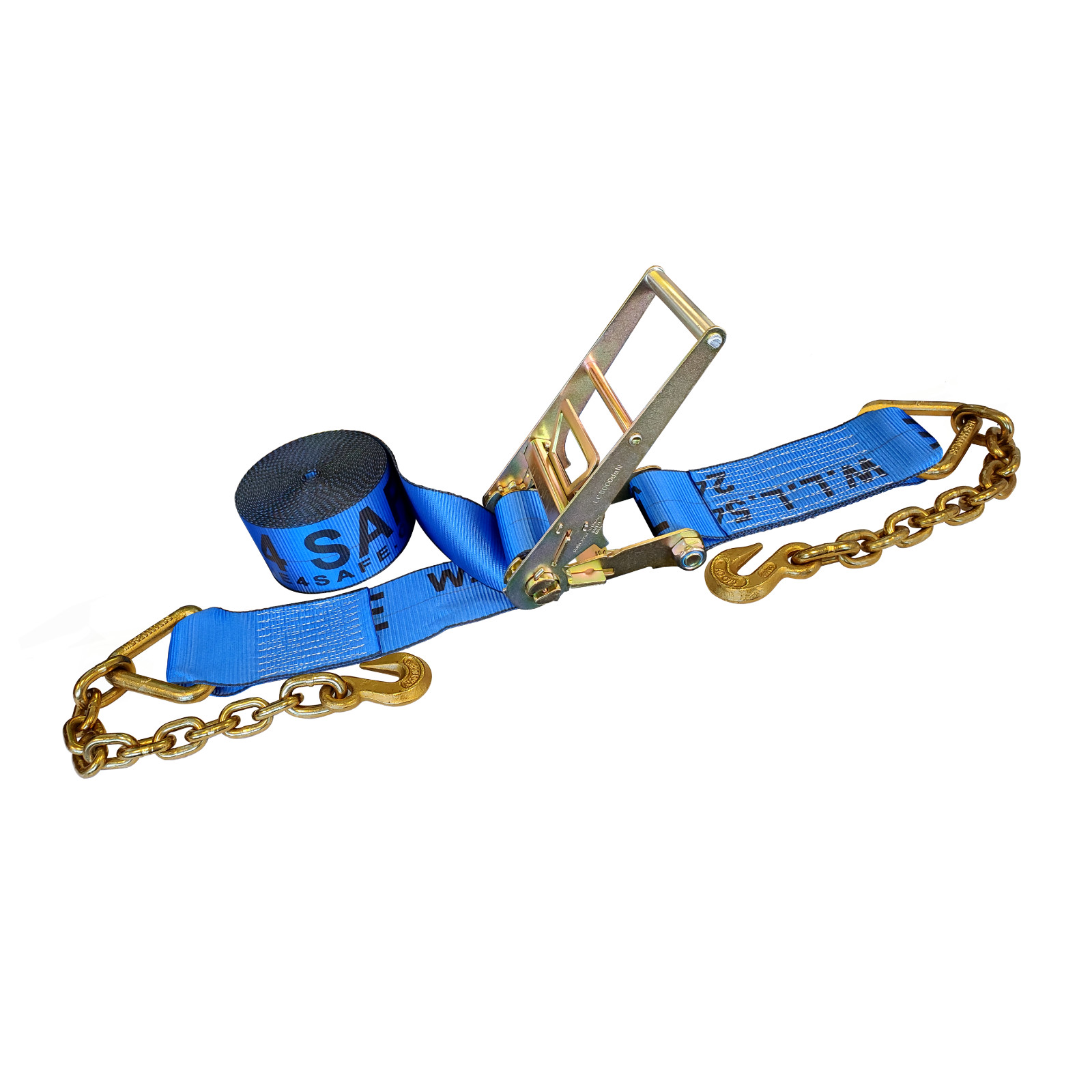 1 Pack USA 4" x 30' Ratchet Strap W/ Chain Extension Flatbed Truck Tie Down Blue