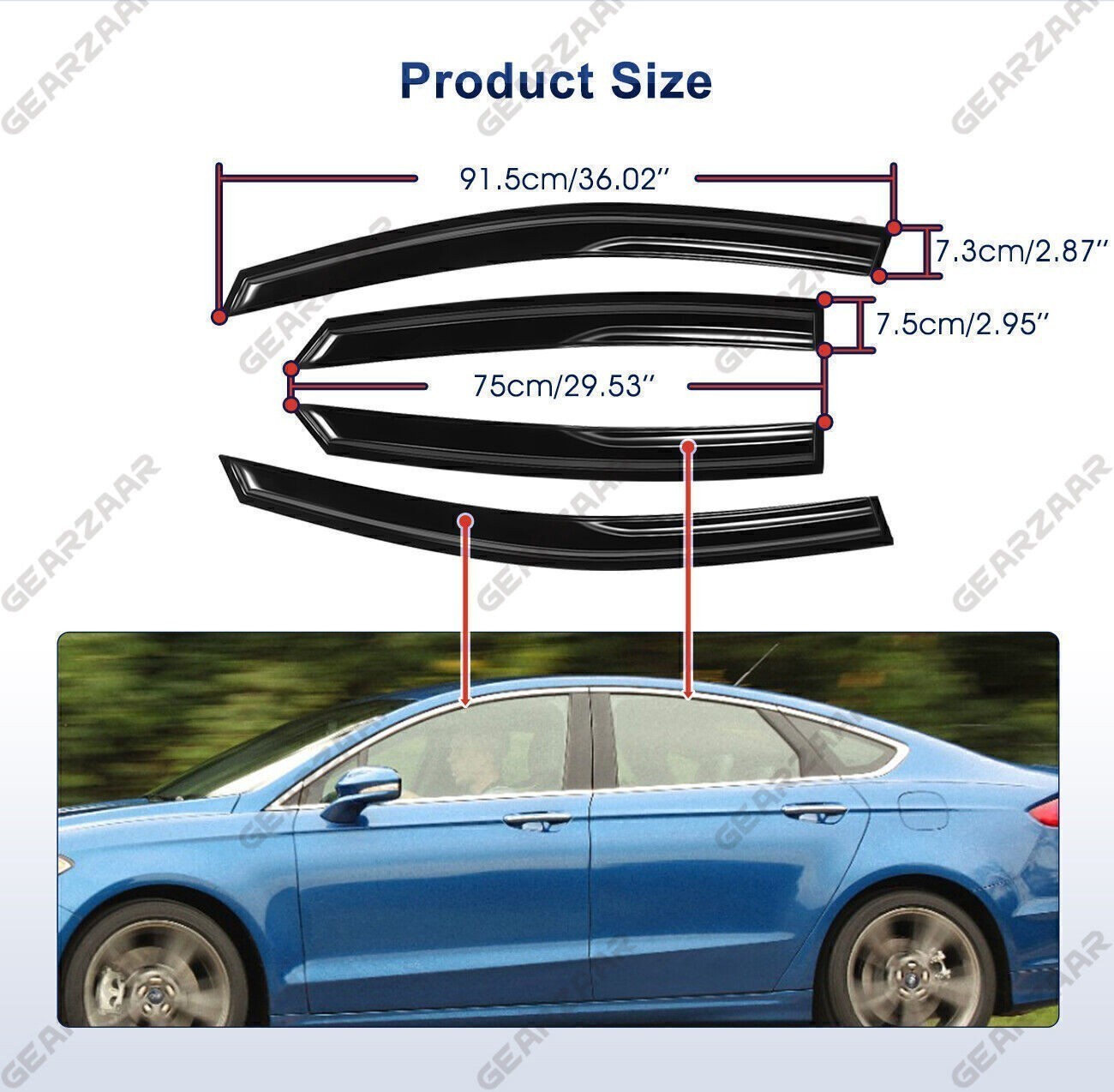 For Ford Fusion 2013-2020 Tape-on Window Vent Visors Rain Guards Deflectors