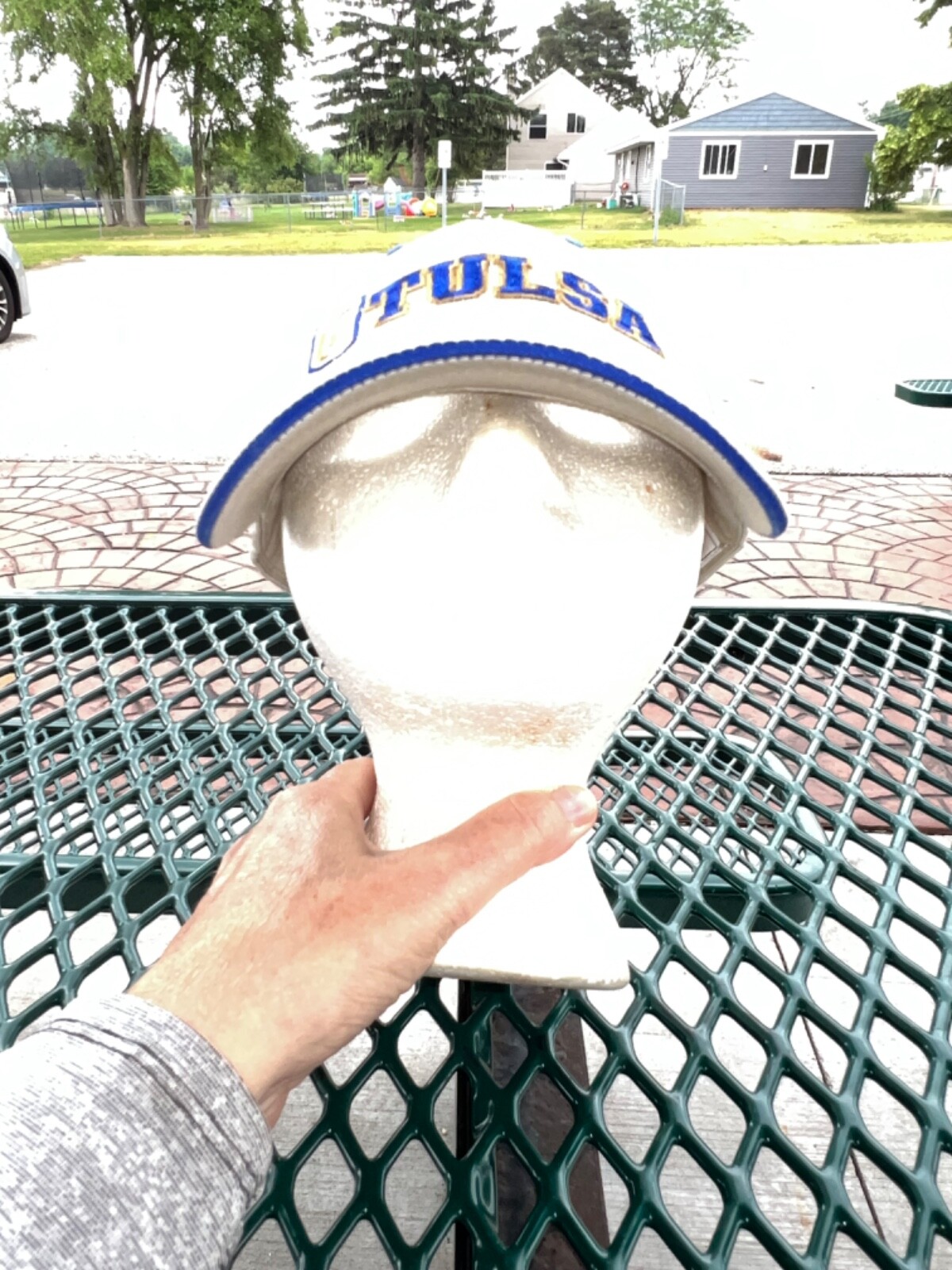 TU Interlock letters Tulsa University Ivory w Purple Gold Hat Cap Hook Loop EUC
