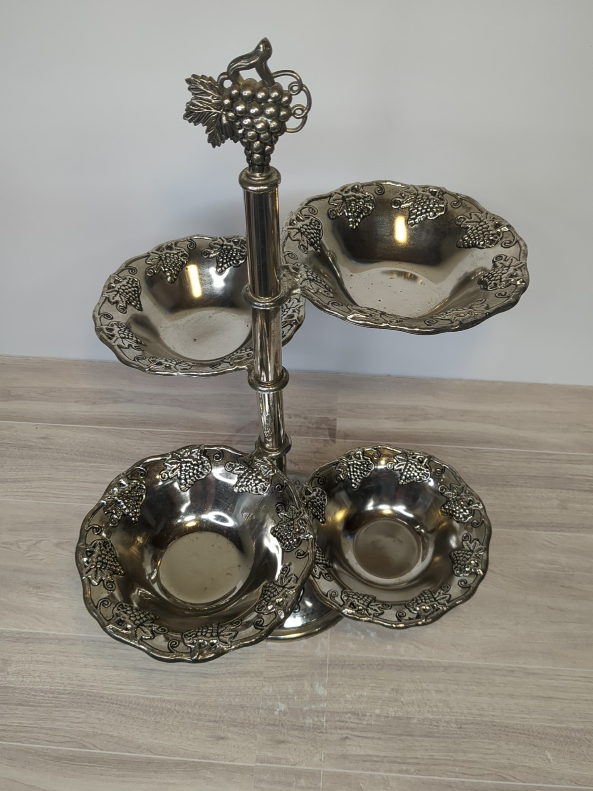 Vintage Godinger Silver Co. 4-tier rotating server with a grape/leaf design.