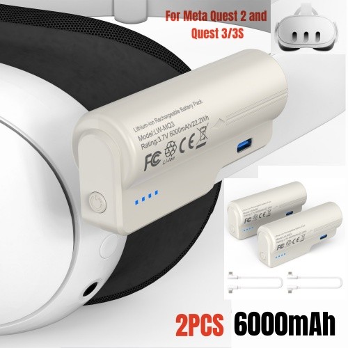 6000mAh Extended Battery Pack W/Type-C Cables For Meta Quest 2 and Quest 3/3S