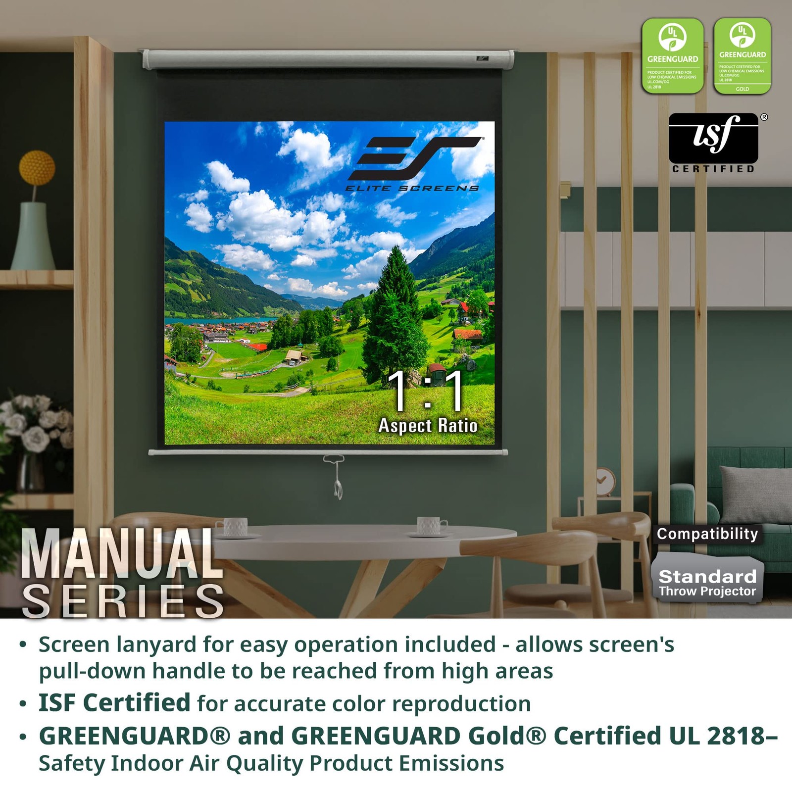 Elite Screens Manual Series, 120-INCH 16:9, Pull Down Manual Projector Screen...