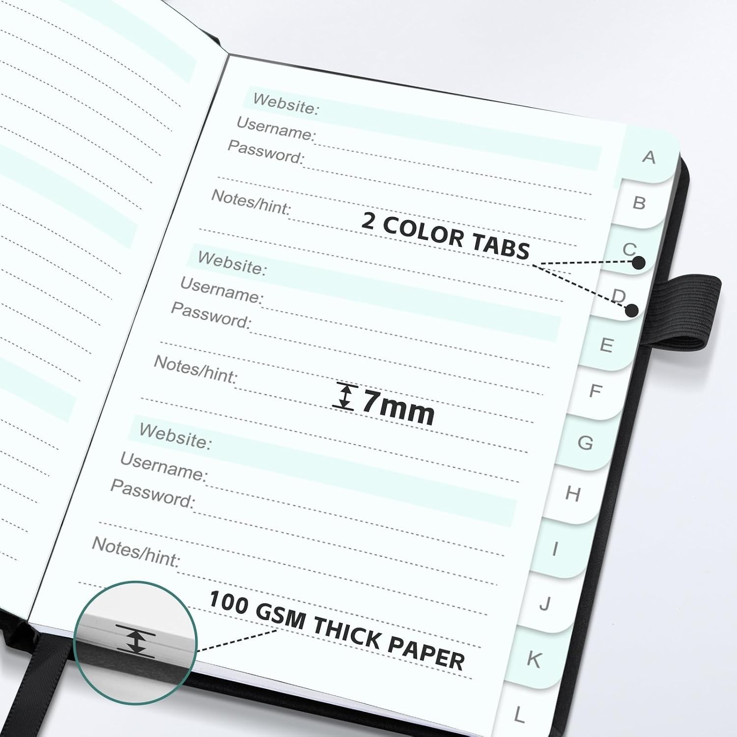 Password Keeper Book with Alphabetical Tabs Compact Password Notebook Black