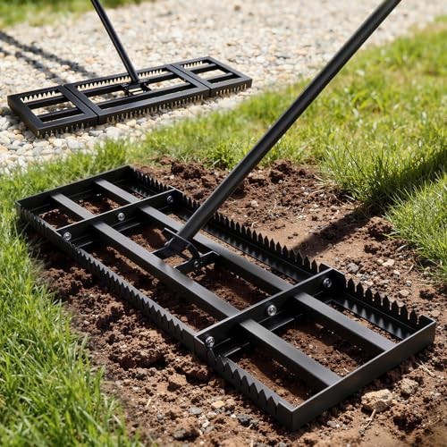32"x10" Lawn Leveling Rake with Serrated Edge & Smooth Plate, Heavy-Duty