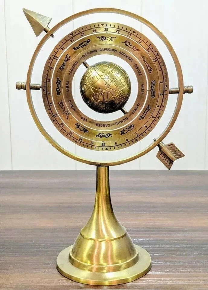 Lot Of 2 Nautical Antique Brass Globe Armillary, Sphere Arrow Maritime Astrolabe