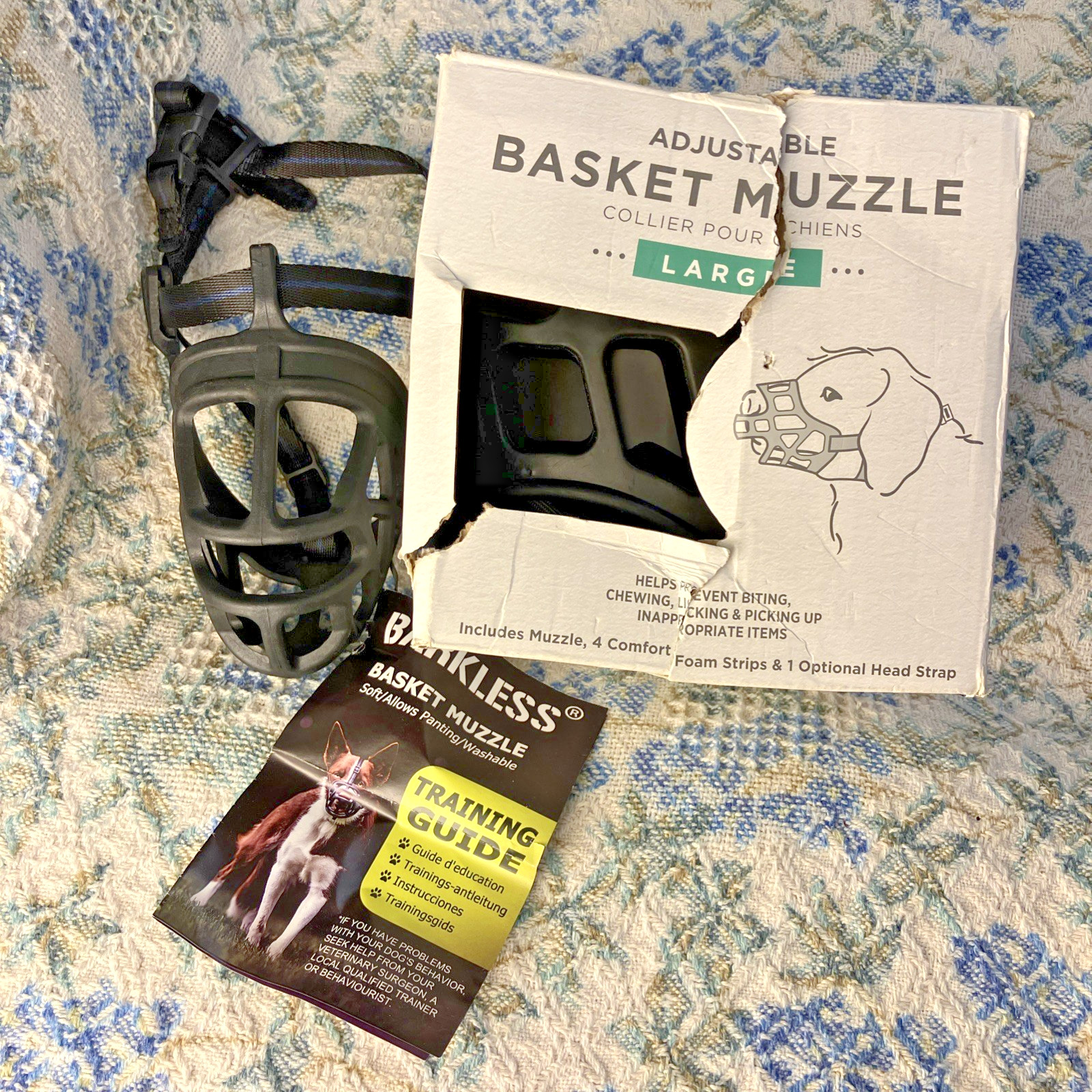2 Adjustable Pet Dog No Bite Muzzles; Small & Large Washable New