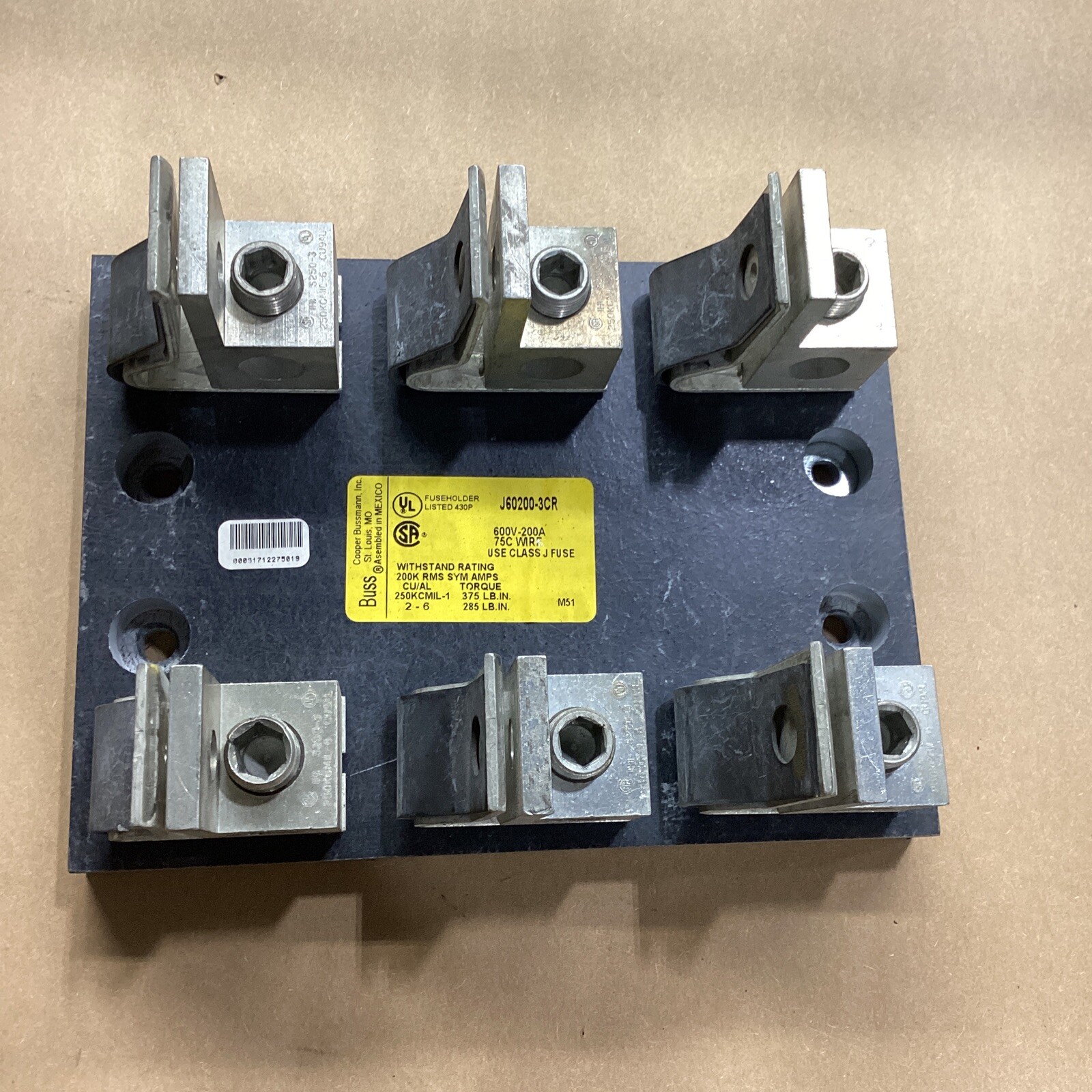 BUSS FUSE HOLDER 200A, 600V, CAT# J60200-3CR #605C90PR4