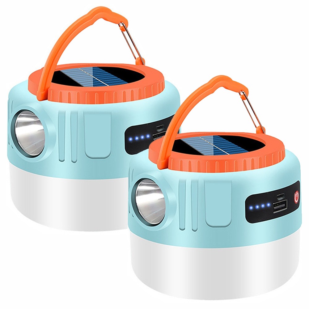 2x Solar Camping LED Lamp Rechargeable Tent Light Outdoor Hiking Remote Lantern