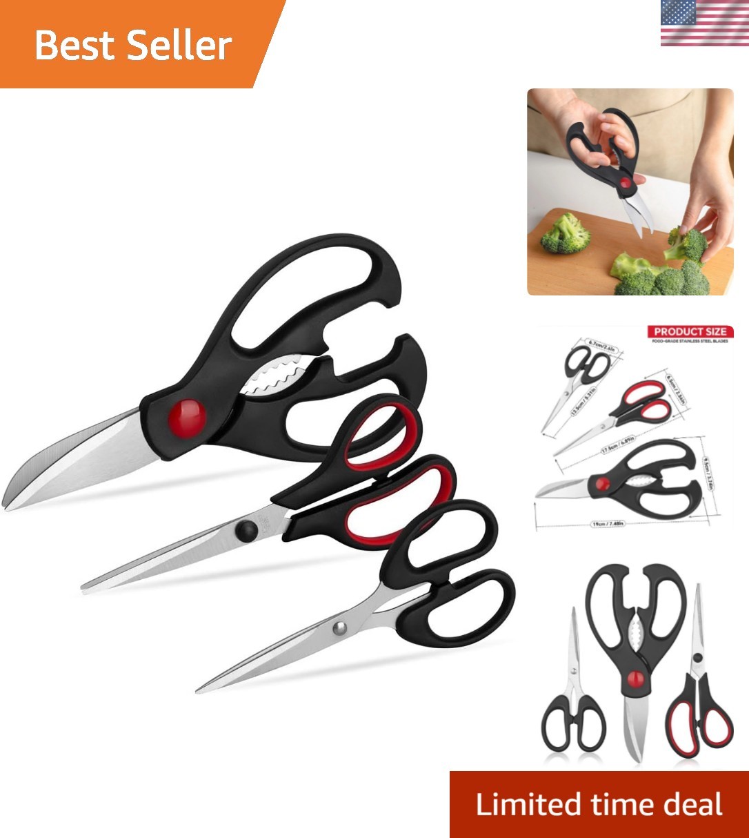 Kitchen Shears Set - Kitchen Scissors 3 Pack All Purpose Poultry Shears,Stain...
