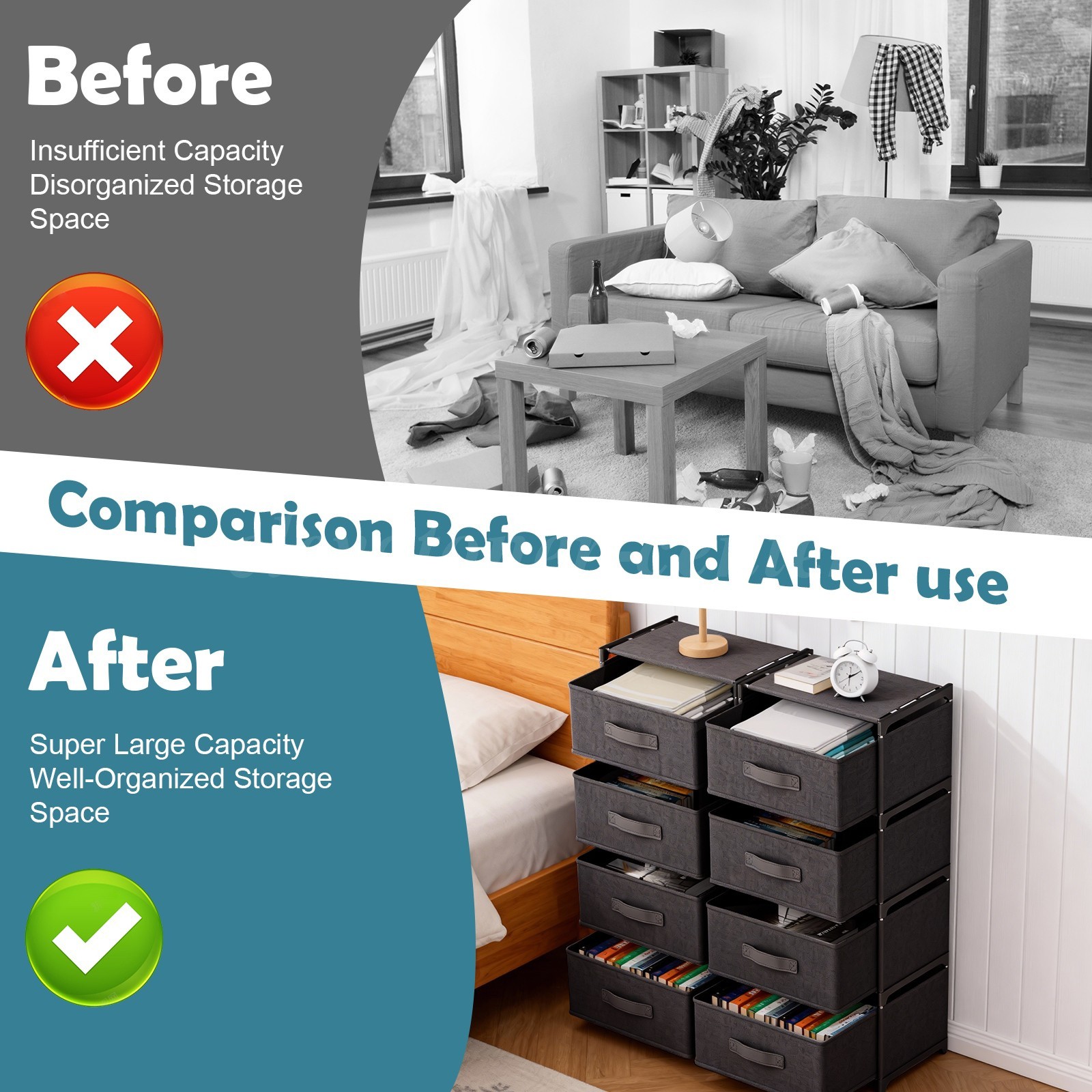 Non-Woven Fabric Multi-Functional Storage Cabinet, Double Row 8-Drawer
