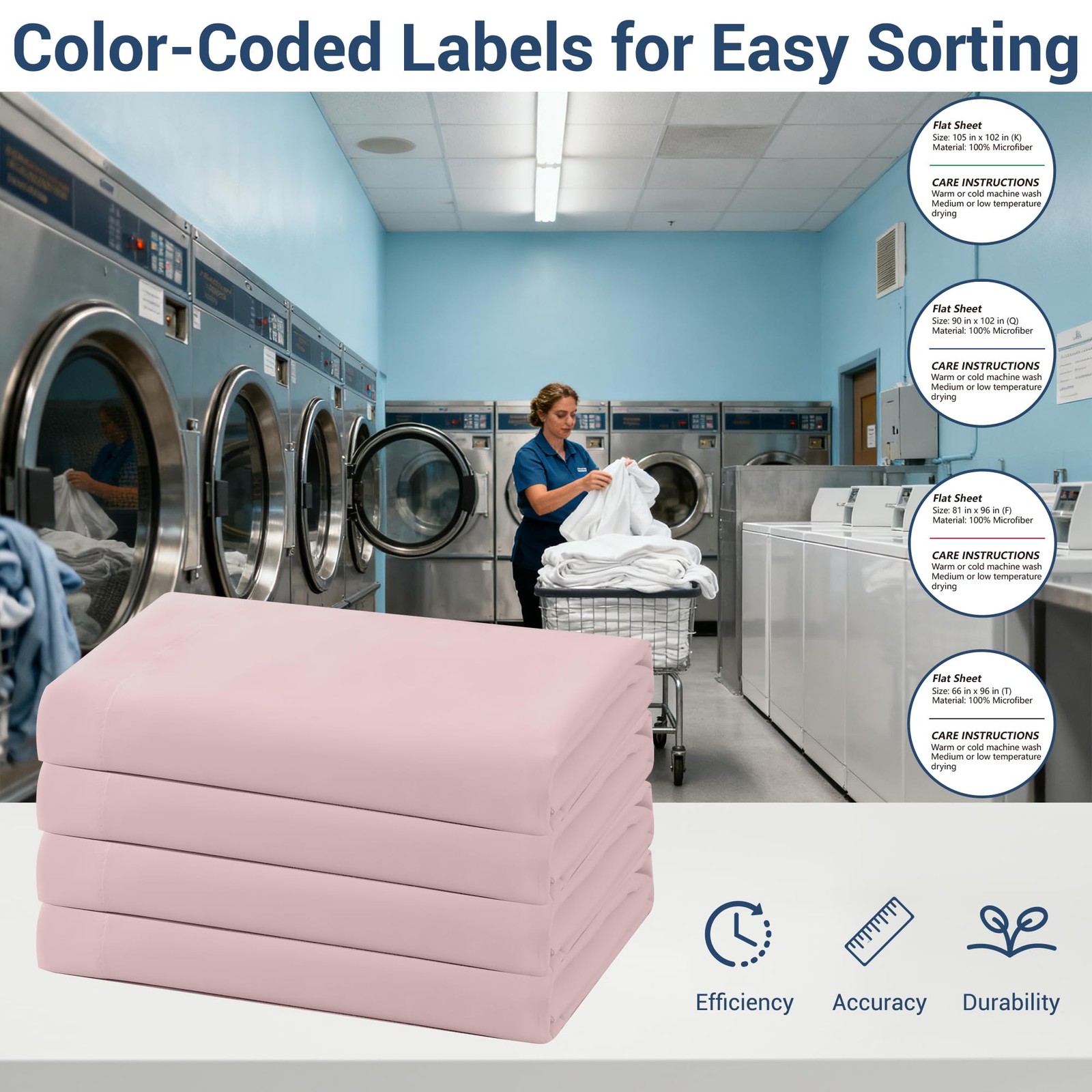 Twin Flat Sheet, Soft Brushed Microfiber Bedding, ColorCoded, 66"x96"