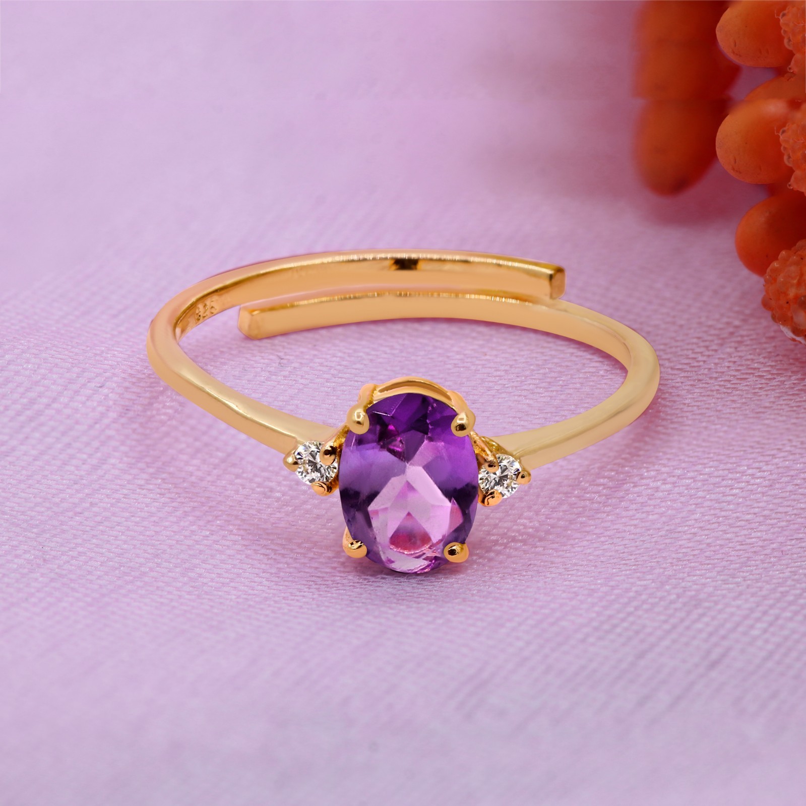 Natural Purple Amethyst Adjustable Engagement Ring 925 Sterling Silver Jewelry