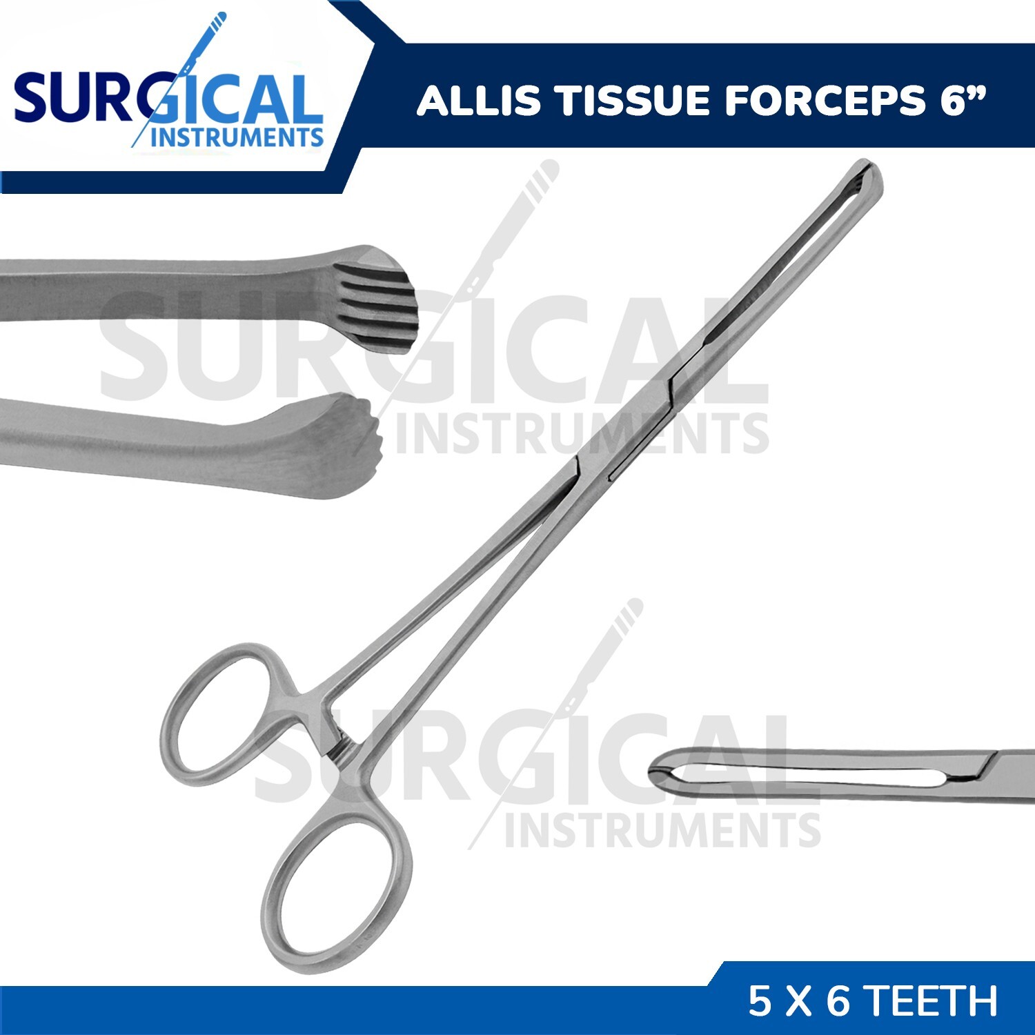 Allis Tissue Forceps 6" 5 x 6 Teeth Surgical Stainless Steel German Grade