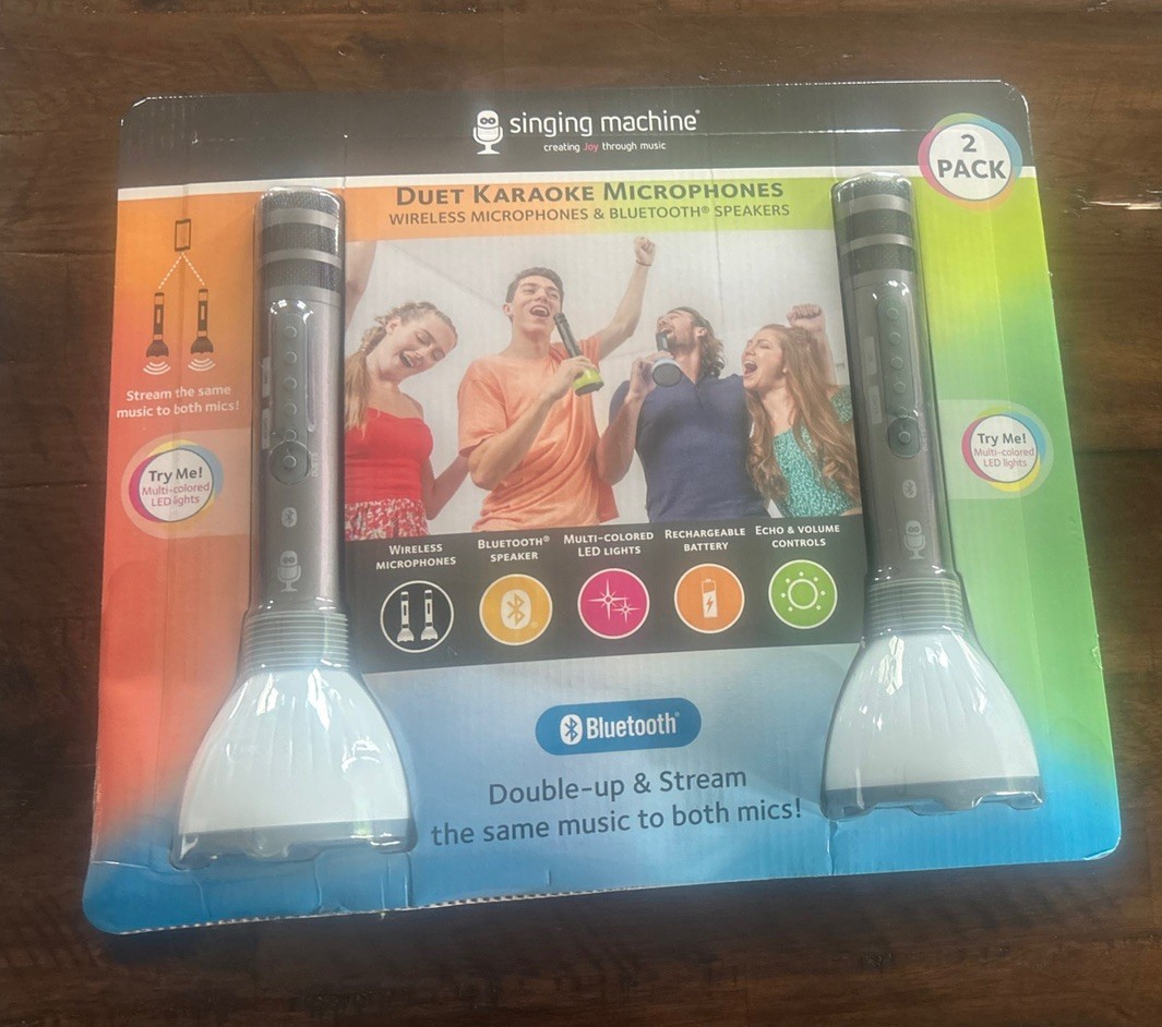 Singing Machine SMM478 Duet Karaoke Microphones with Portable Bluetooth Speaker