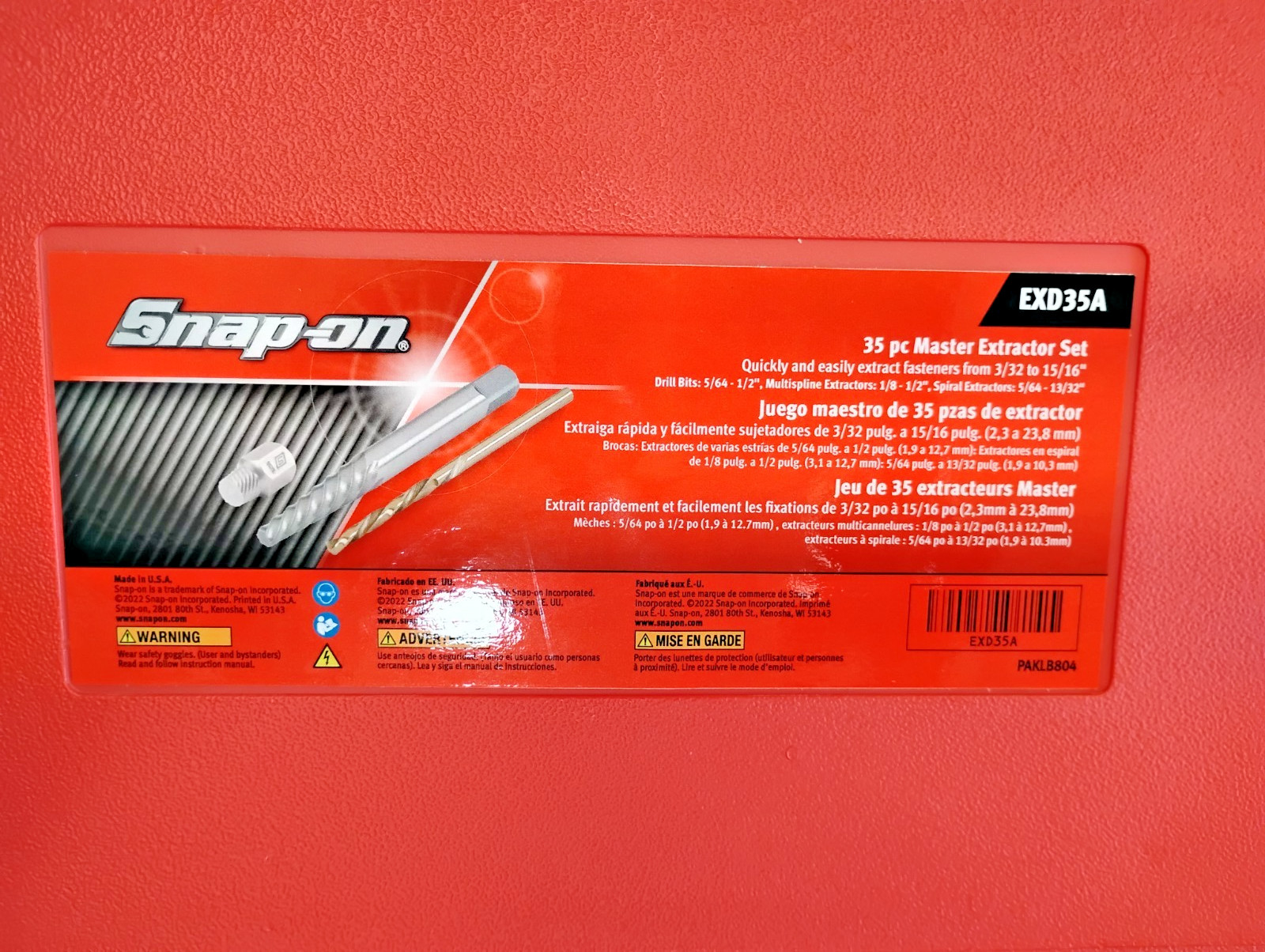 Snap-On Tools USA NEW Extractor Set 3pc W/ Left Hand Dtill Bits EXD35A
