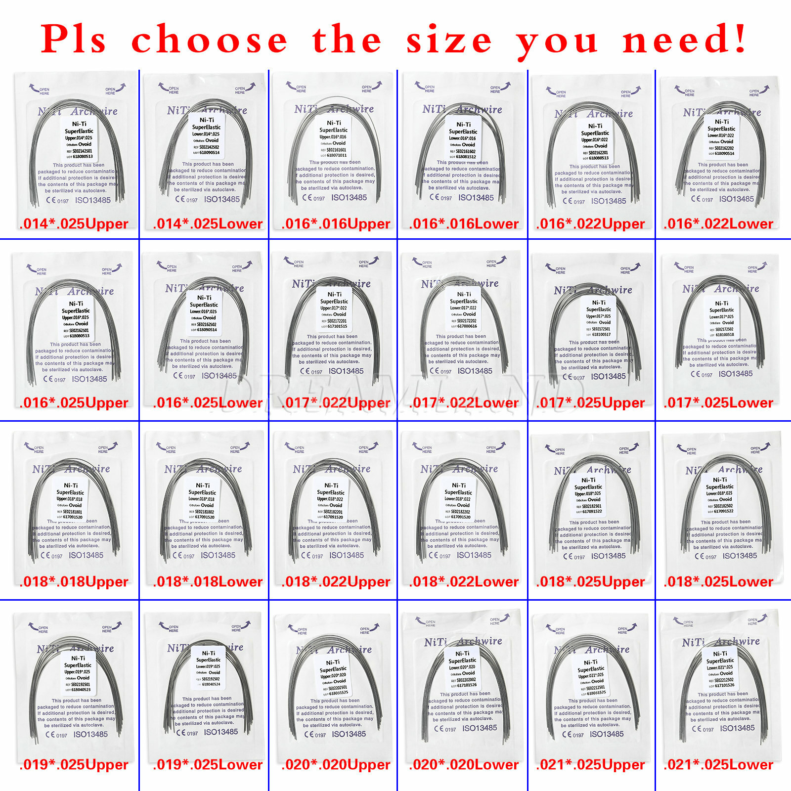 100PCS Dental Niti Rectangular Arch Wire Orthodontic Super Elastic All Sizes ZA