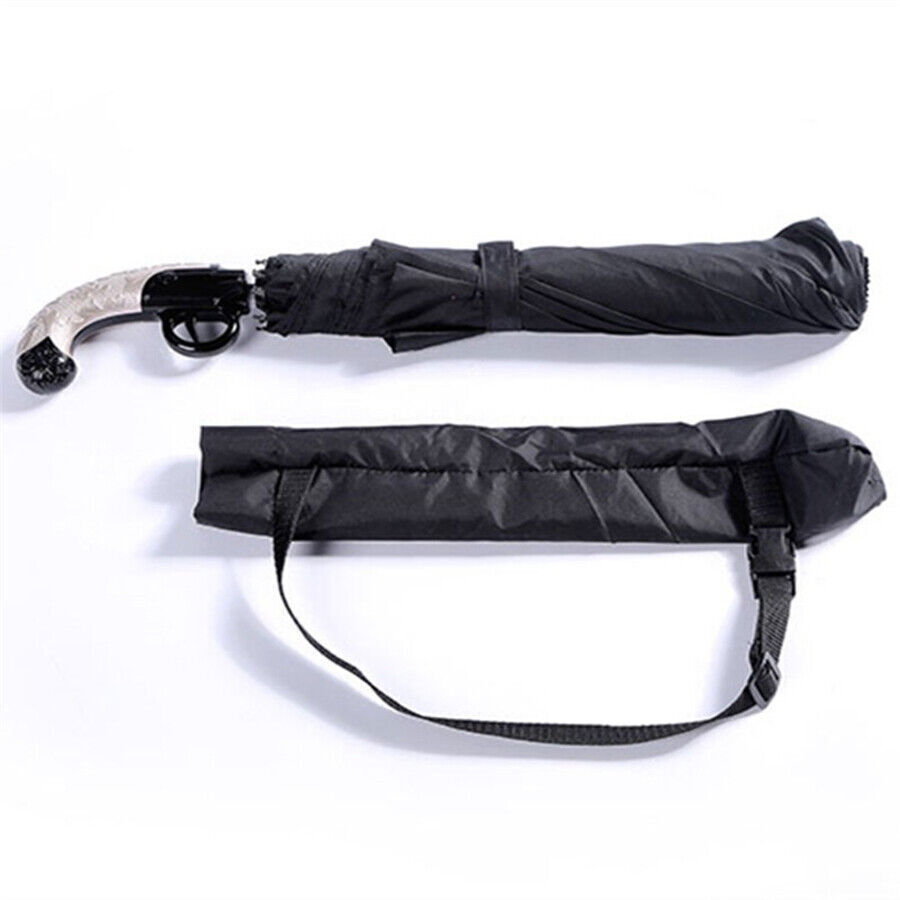 Classical Gun Handle Automatic Umbrella Black Two Folding Sun Umbrella Rain Gear