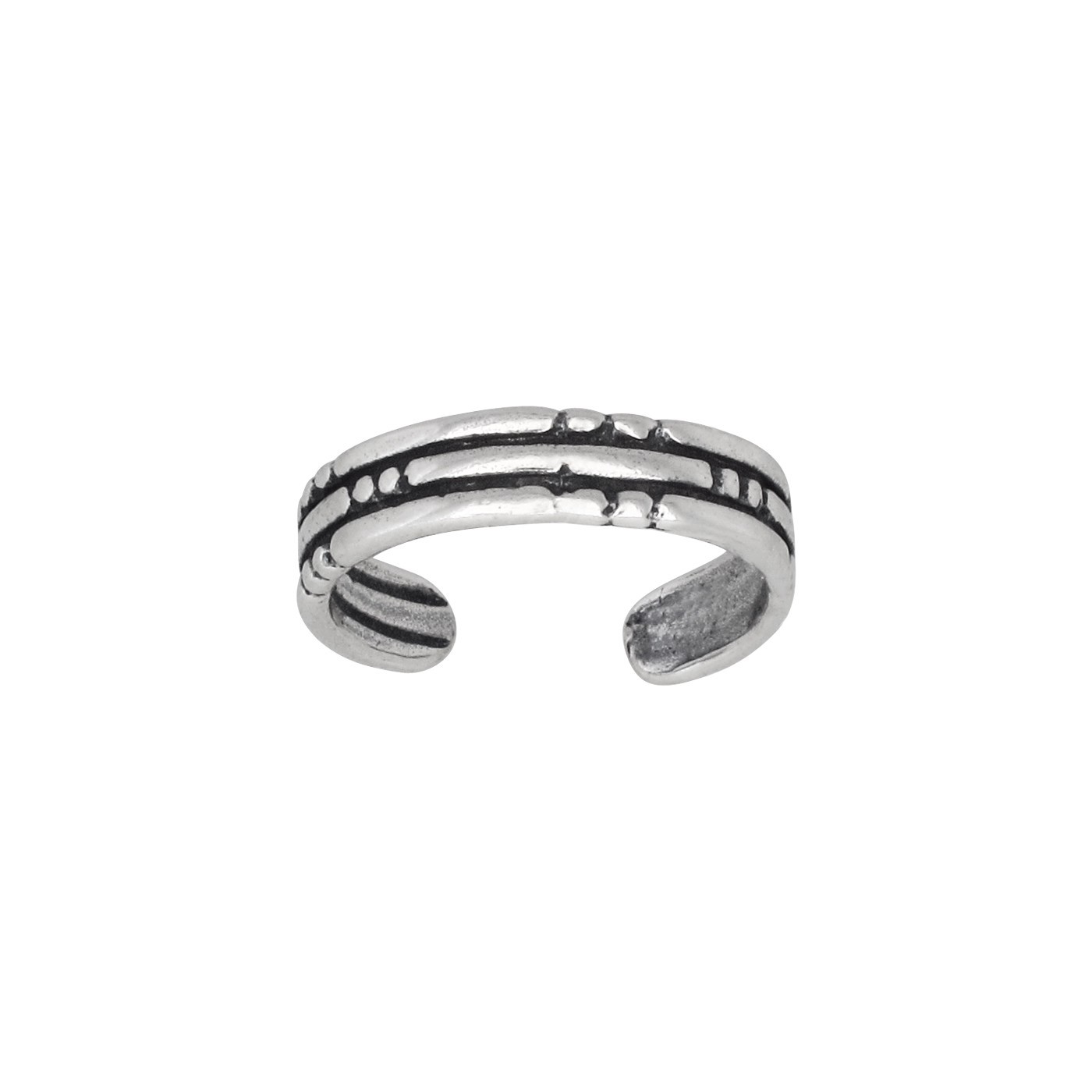 Sterling Silver .925 Bricks Design Toe Ring Adjustable Size Oxidized Made In USA