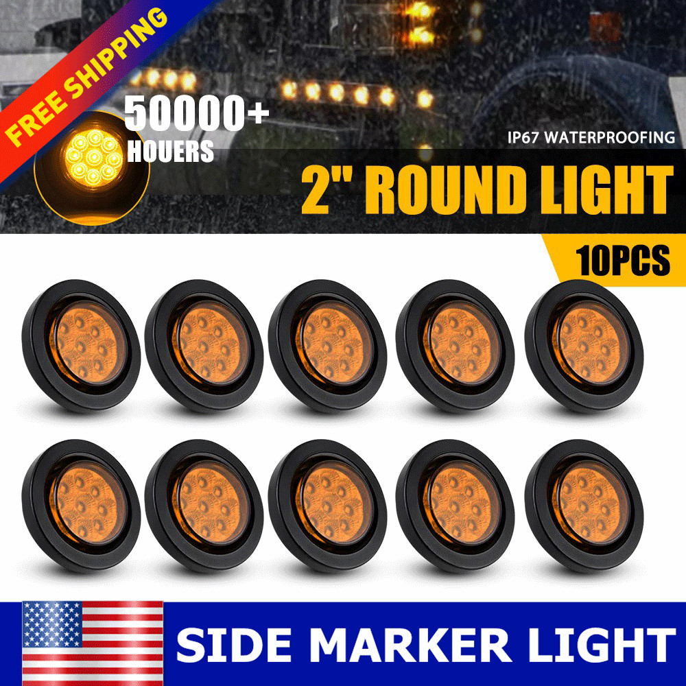 10pcs 2" Inch Amber Round LED Marker Lights w/Grommet Trailer 9 for Truck RV DOT