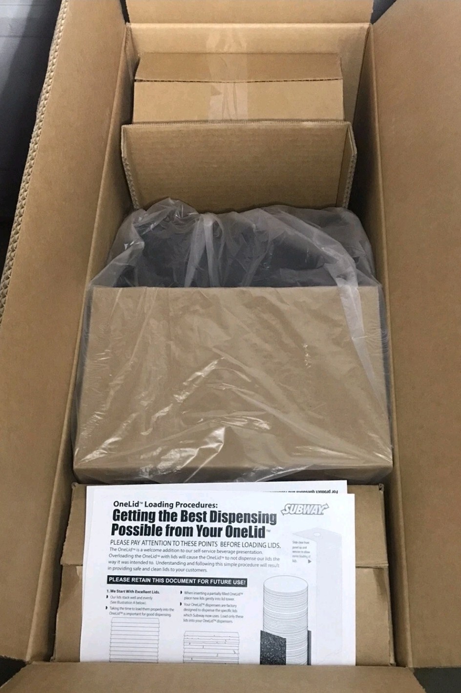 NEW IN BOX COMMERCIAL Onelid 2x2 compact verticle LID & Condiment dispenser