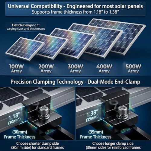 Solar Panel Mounting Kit for Thickness 1.18"/1.38" Panels, with 4pcs-panel