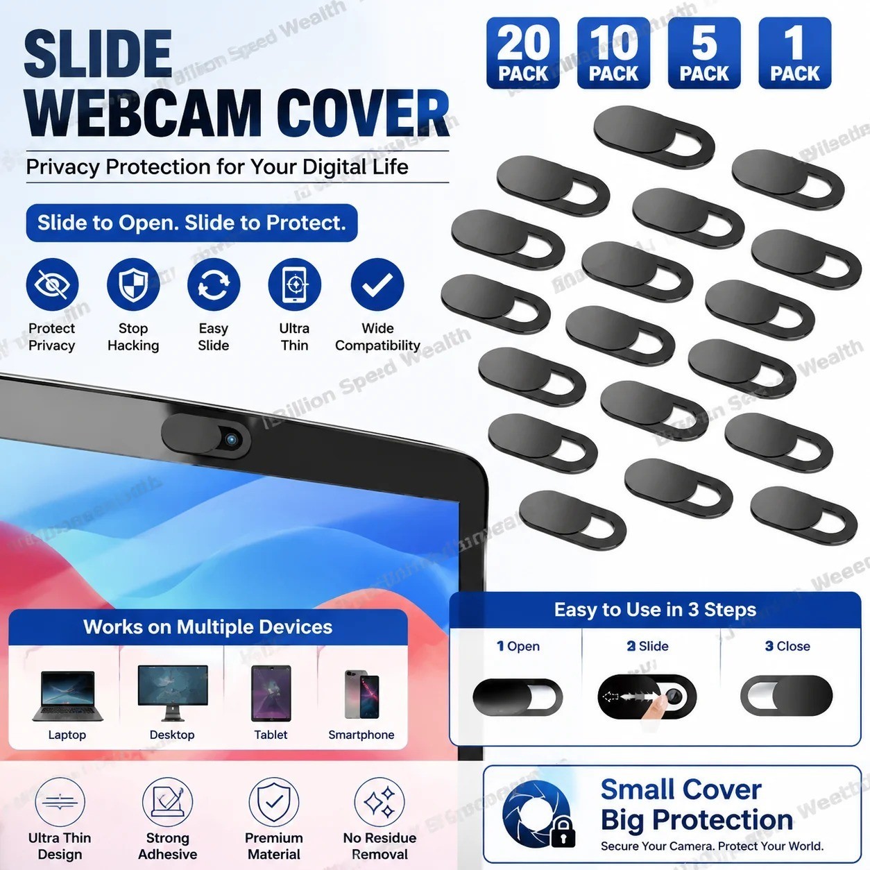 Webcam Cover Slider Privacy Camera Blocker Laptop Phone iPad Anti Spy 20PCS