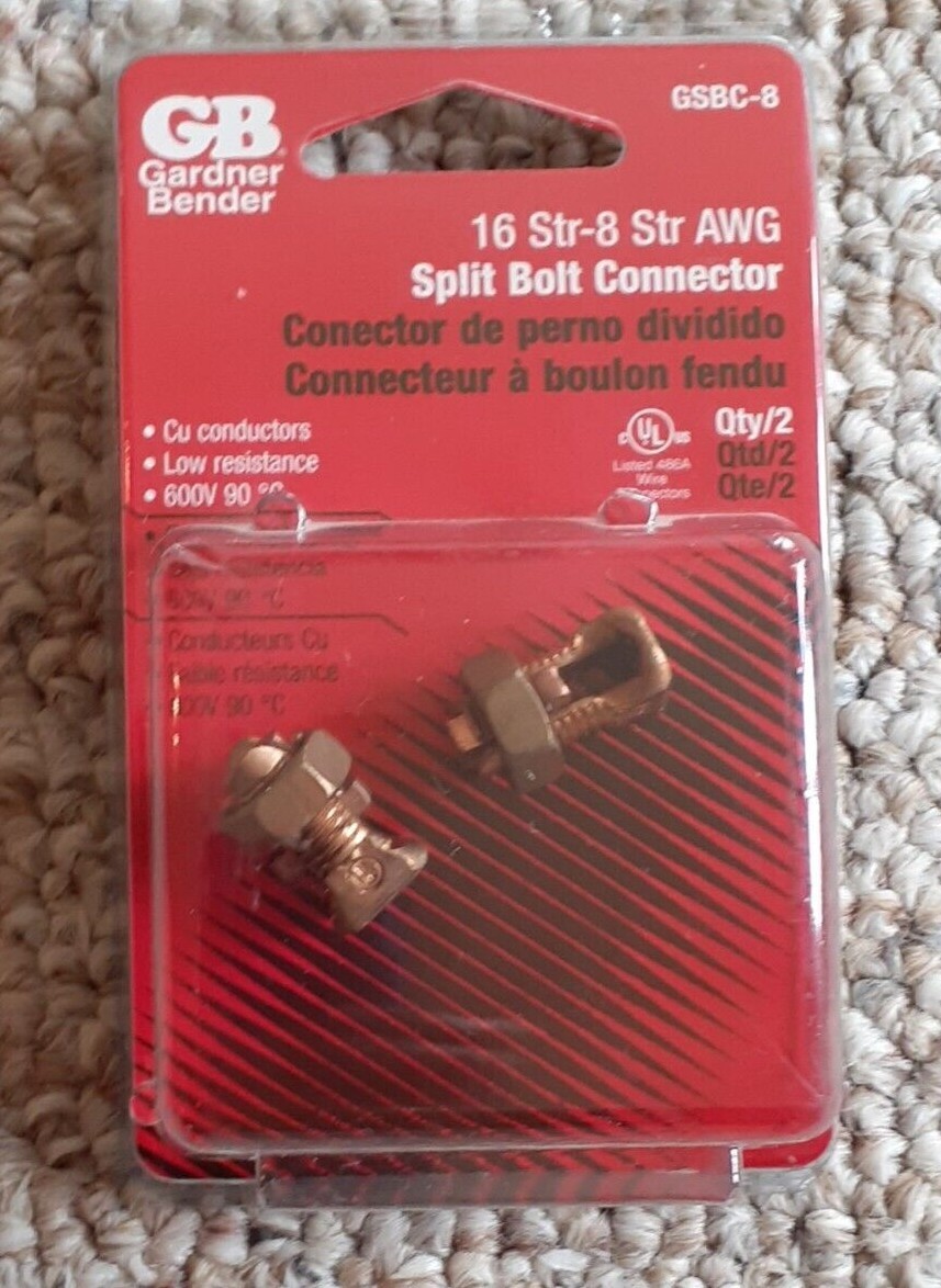 Gardner Bender GSBC-8 16Str-8 AWG Split Bolt Connector 2-Per Pack ~ NOS