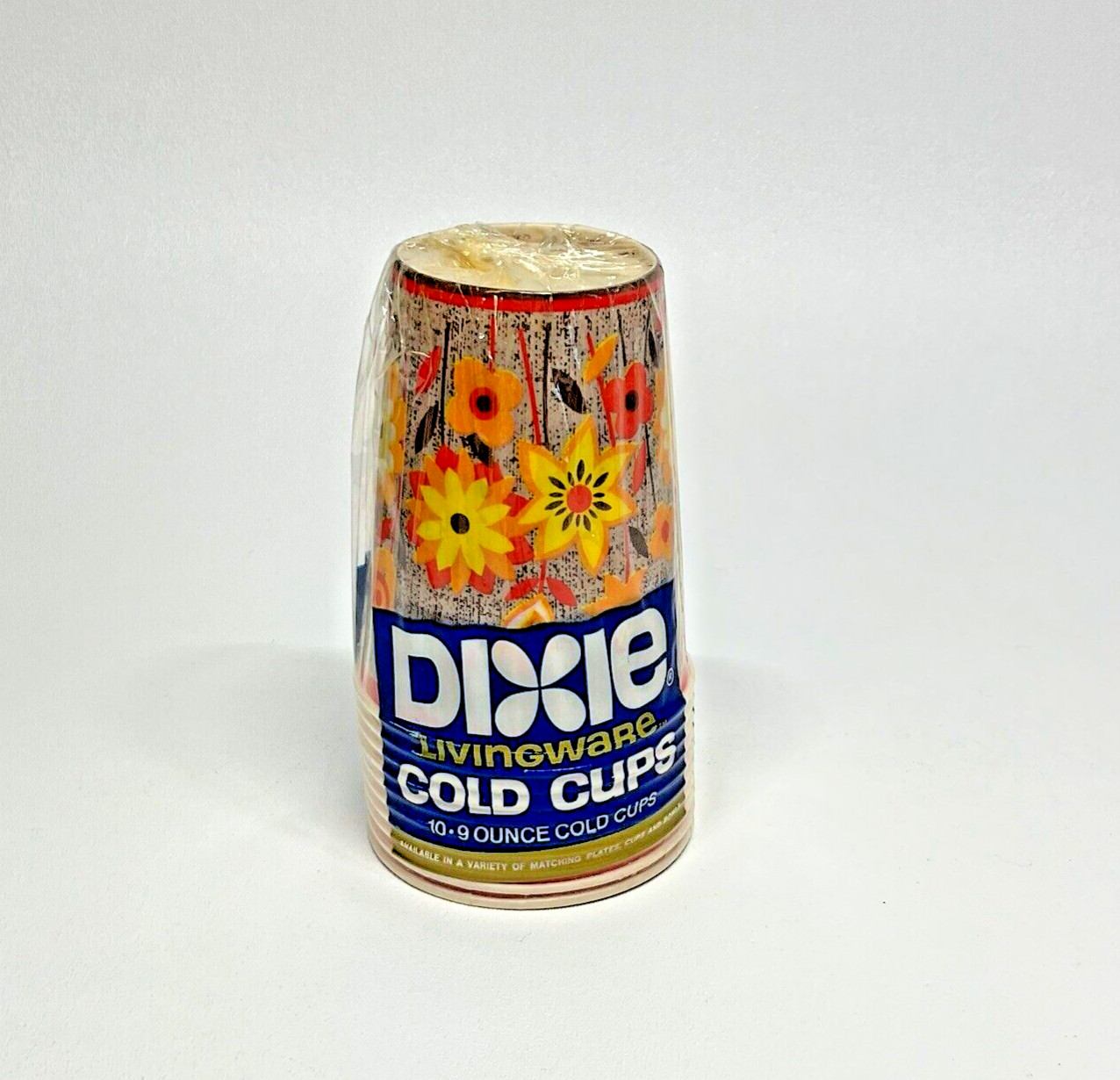 Vintage Dixie Cold Cups MCM Floral LIVINGWARE 9oz 10 Ct. NEW SEALED Gold Orange*