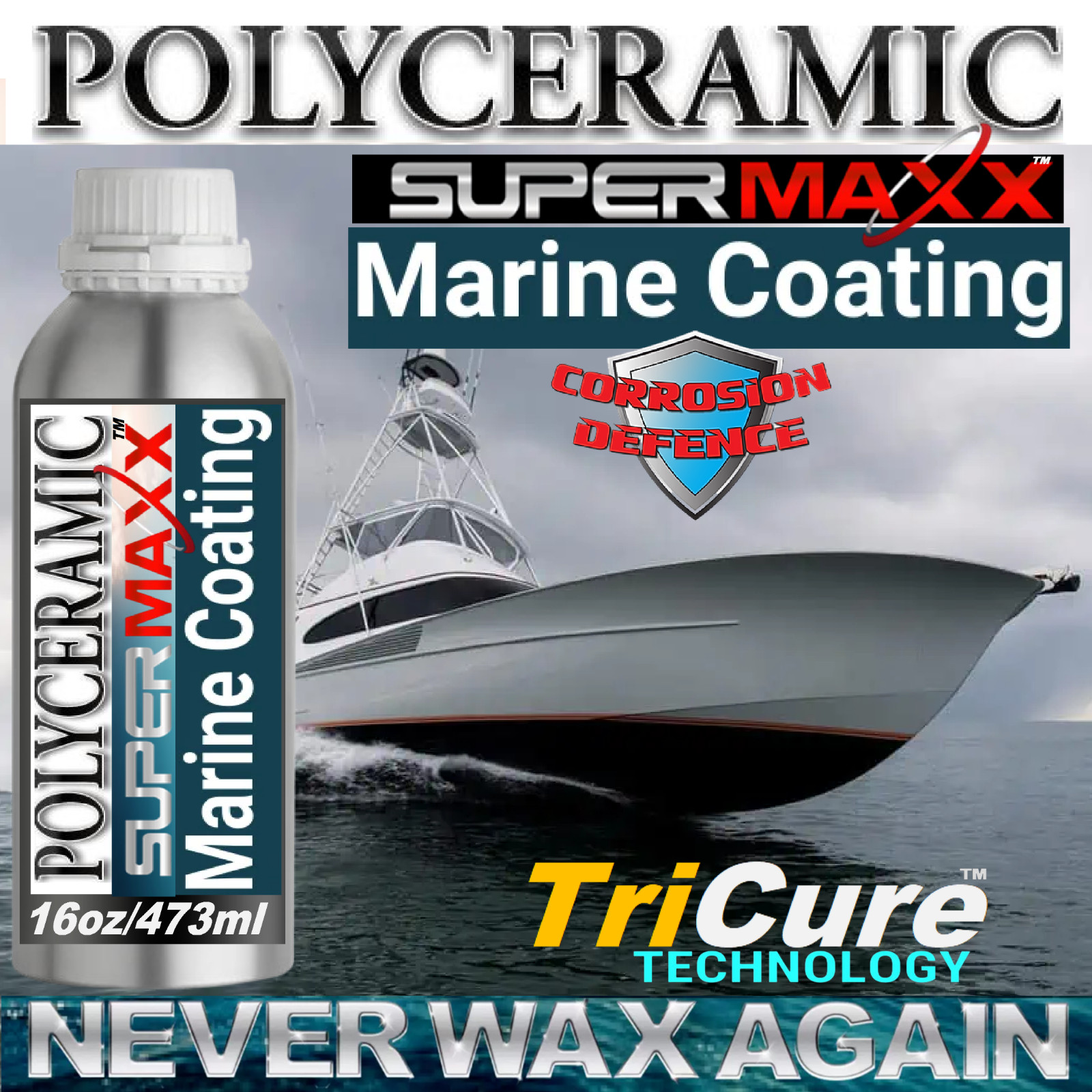 MARINE BOAT CERAMIC COATING TRICURE CORROSION UV SALT PROTECTION - 16 oz/473ml