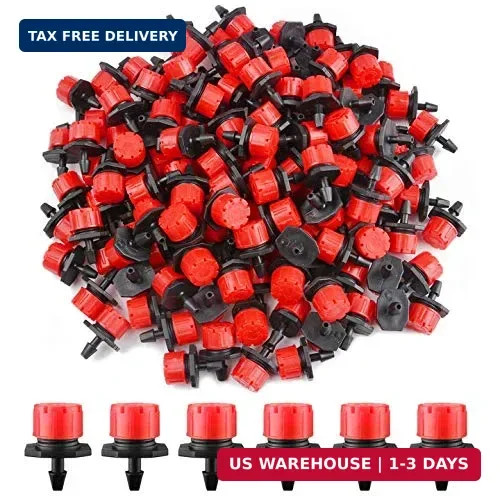 Kalolary 200Pcs Adjustable Irrigation Drippers, 1/4 Inch Barbed Drip Emitter 360