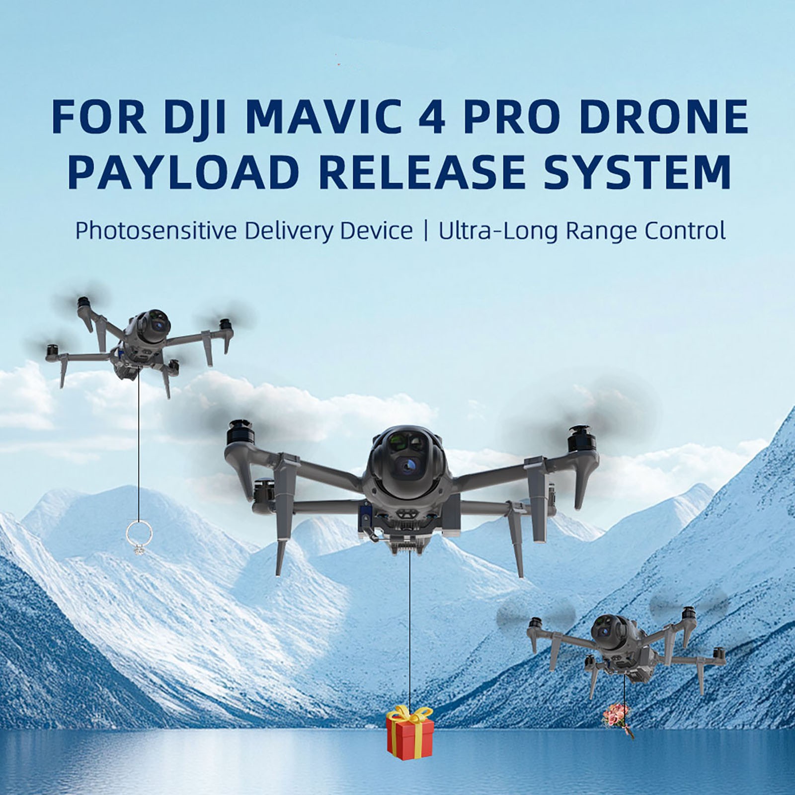 For DJI Mavic 4 Pro Remote Thrower 500g Payload Photosensitive Control Gray ABS