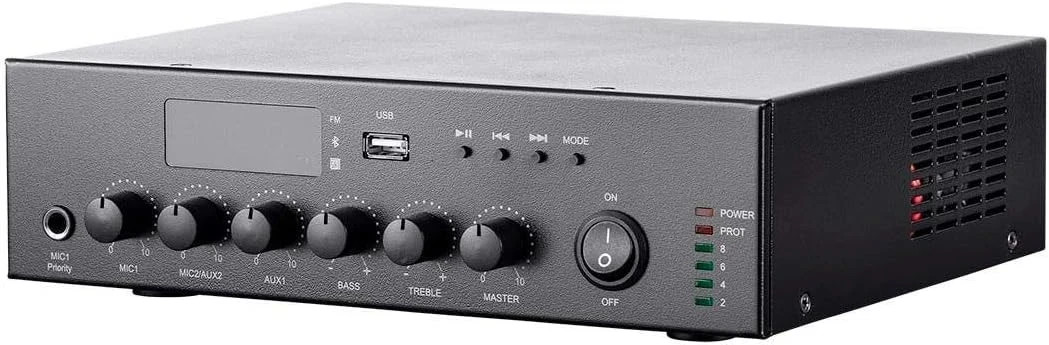 Monoprice Commercial Audio 60W 3CH 100/70V Mixer Amp Built-in BluetootH-OPEN Box