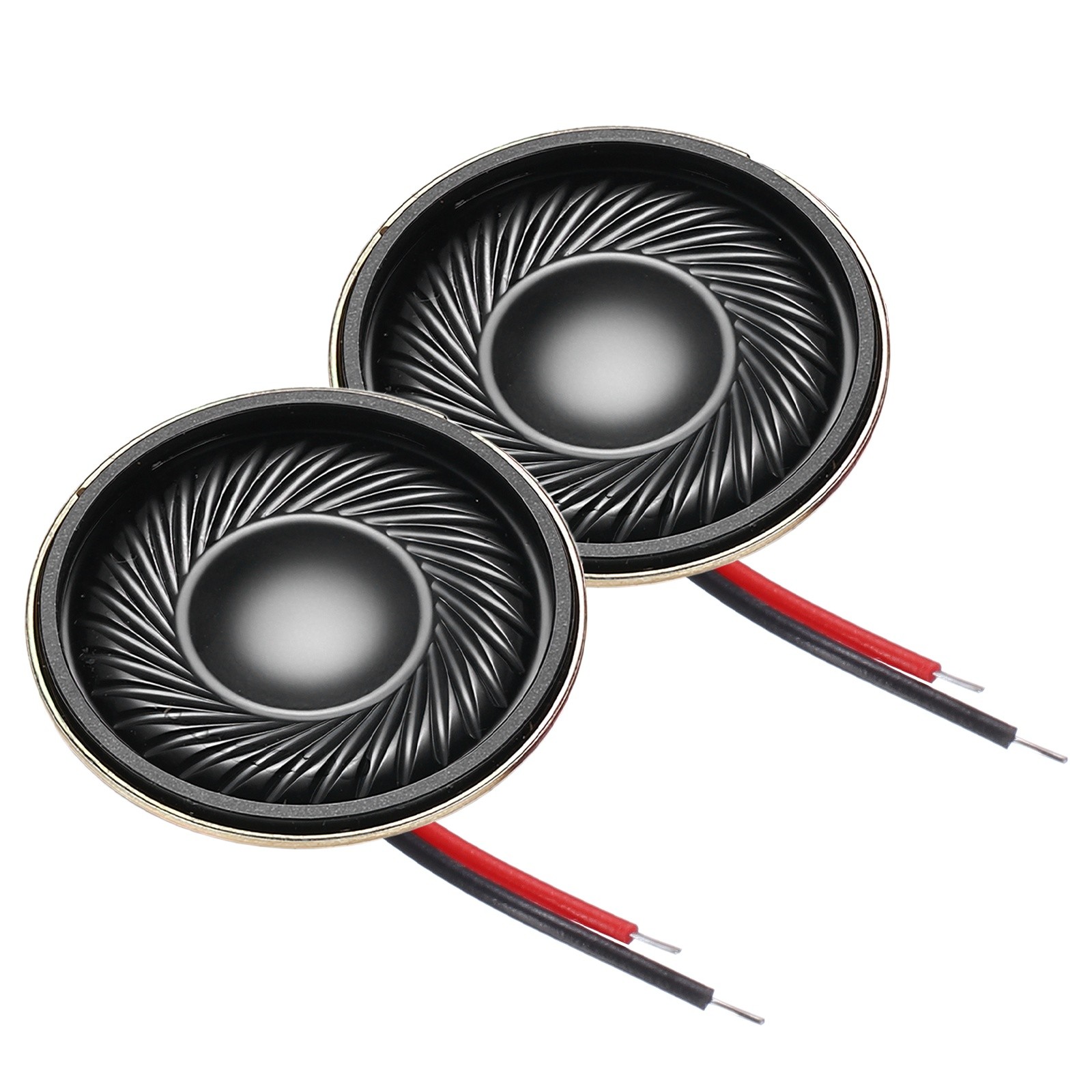2 Pcs 1W 8 Ohm Small Speakers Metal Round Speaker with Wires, 20x4mm Black