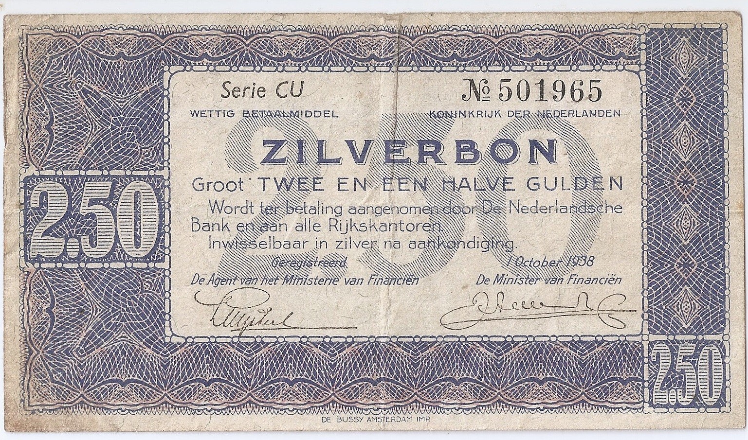 Netherlands 2.50 gulden 1938 Zilverbon