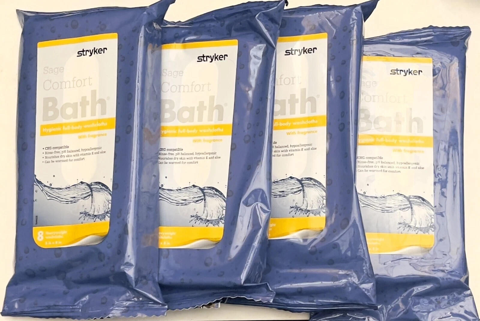 Lot of 4 Sage/Stryker Comfort Bath Heavyweight Cleansing Washcloths