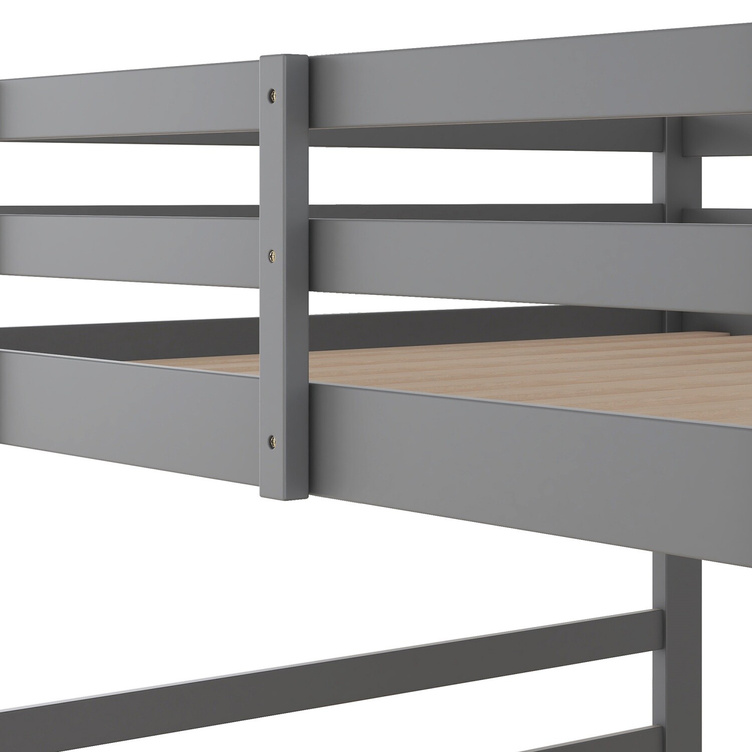 Modern Safe Full Over Full Bunk Bed Wood Bunk Bed Frame with Ladder Gray