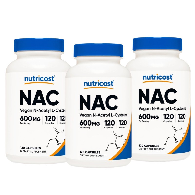 3 bottles Nutricost N-Acetyl L-Cysteine (NAC) 600mg, 120 Vegan Capsules NEW