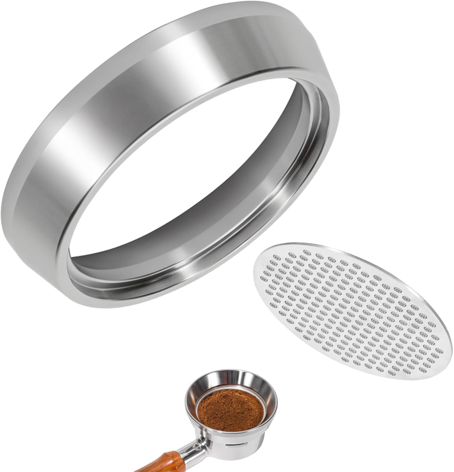 58mm Espresso Dosing Funnel & Puck Screen Kit, 304 Stainless Steel Portafilter F