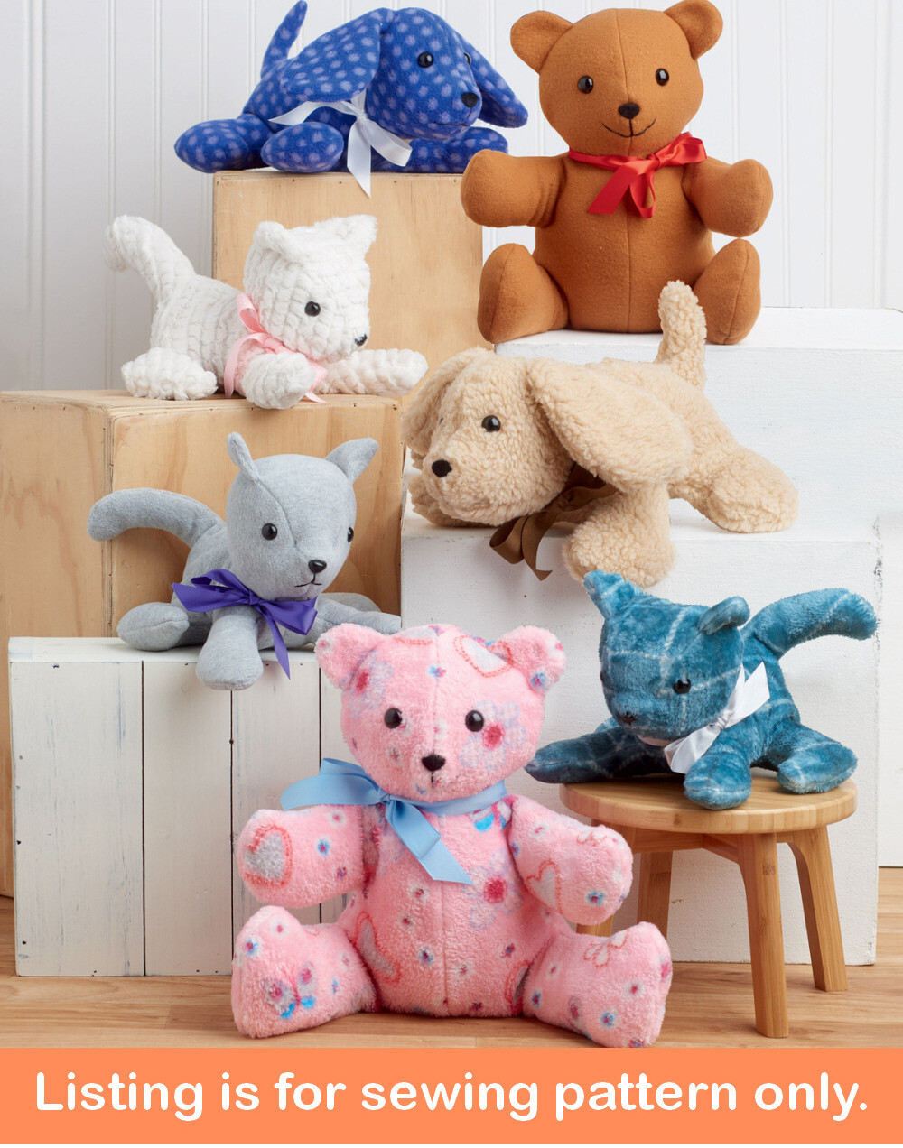 SEWING PATTERN Sew Stuffed Animal Soft Plush Toy - Teddy Bear Cat Dog Puppy 9360