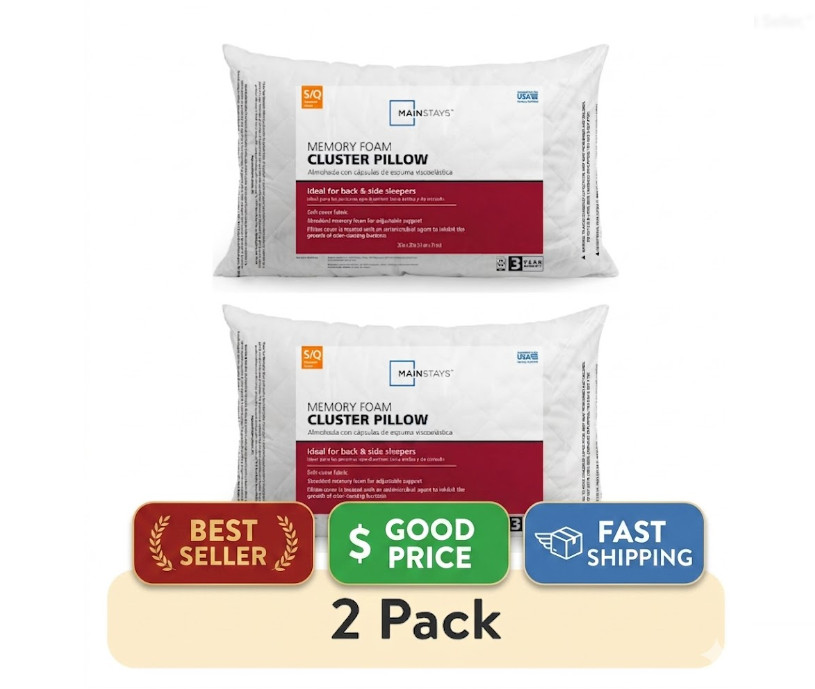 2 Pack Memory Foam Cluster Bed Pillow Standard Queen Size for Comfort