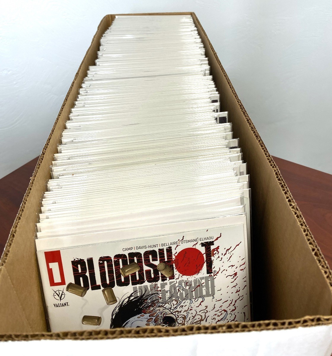 5 Long Comic Book Cardboard Storage Boxes Hold 250-300 Current /Silver + Divider