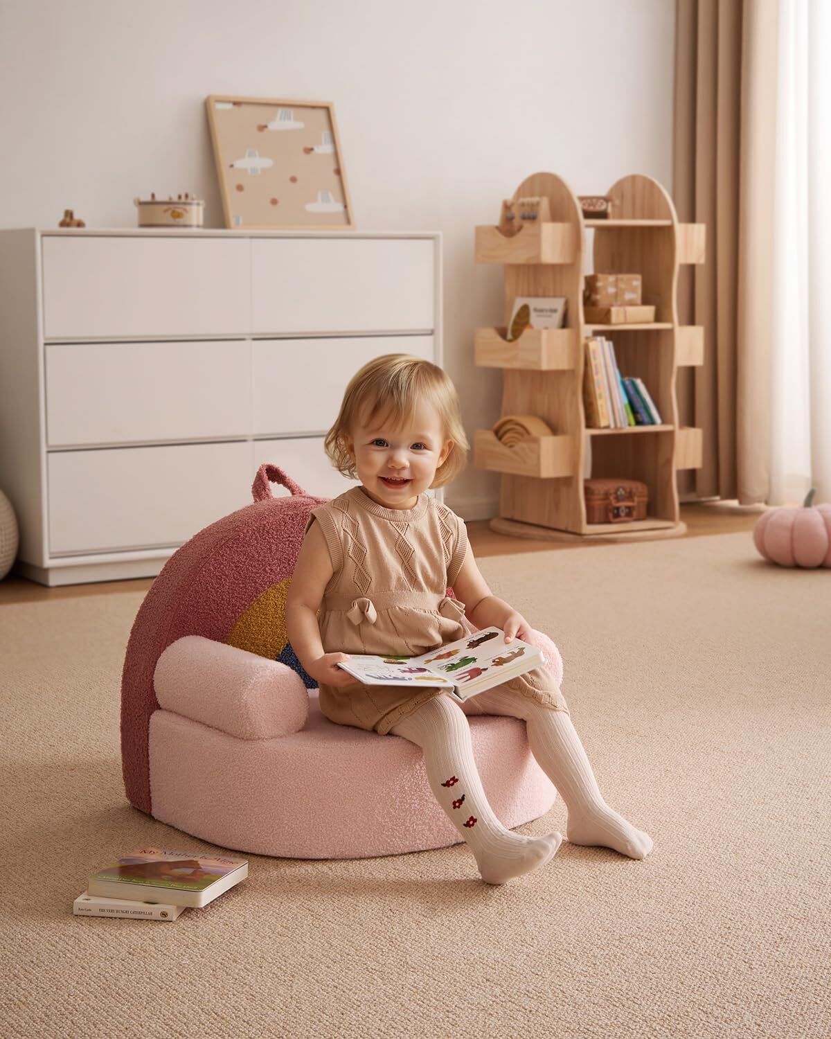 Toddler Chair Comfy, Foam Kids Chair with Soft Teddy Plush，Toddler Reading