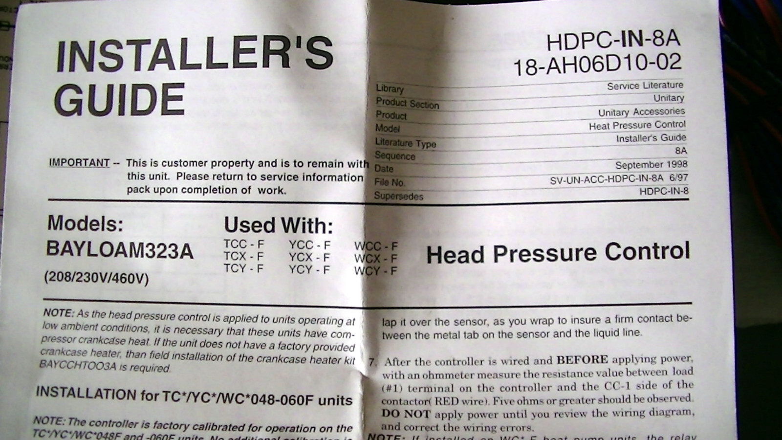 HOFFMAN CONTROLS ELECTRONIC HEAD PRESSURE CONTROLLER BAYLOAM 323A