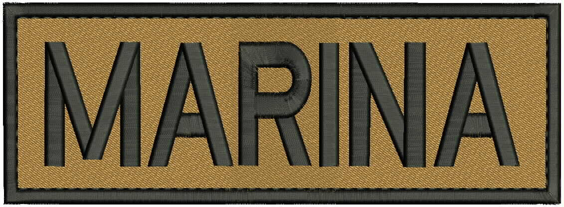 Marina embroidery patches 3x9 hook on back black ON COYOTE BROWN
