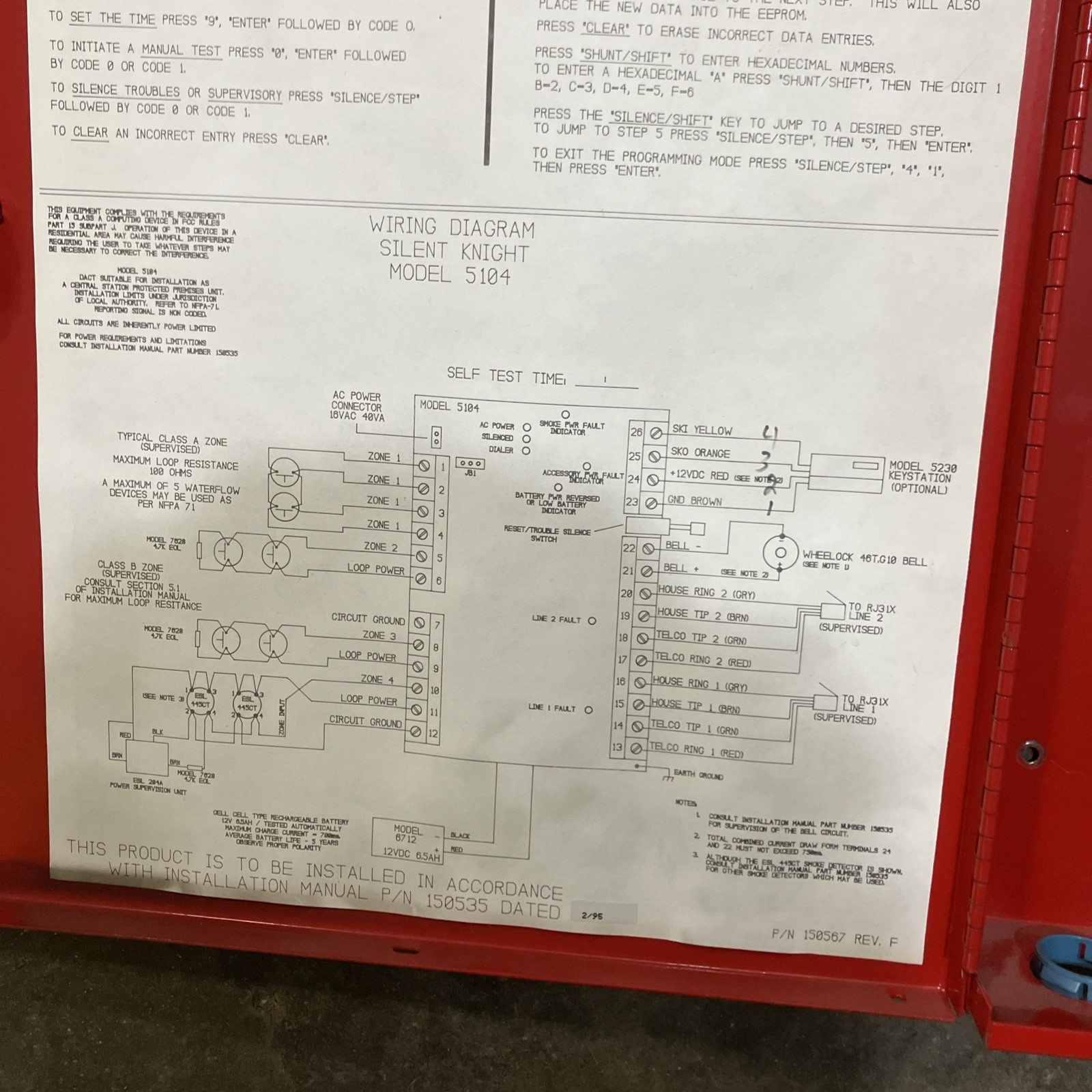 Silent Knight Model 5104 4 Zone Fire Alarm Control panel