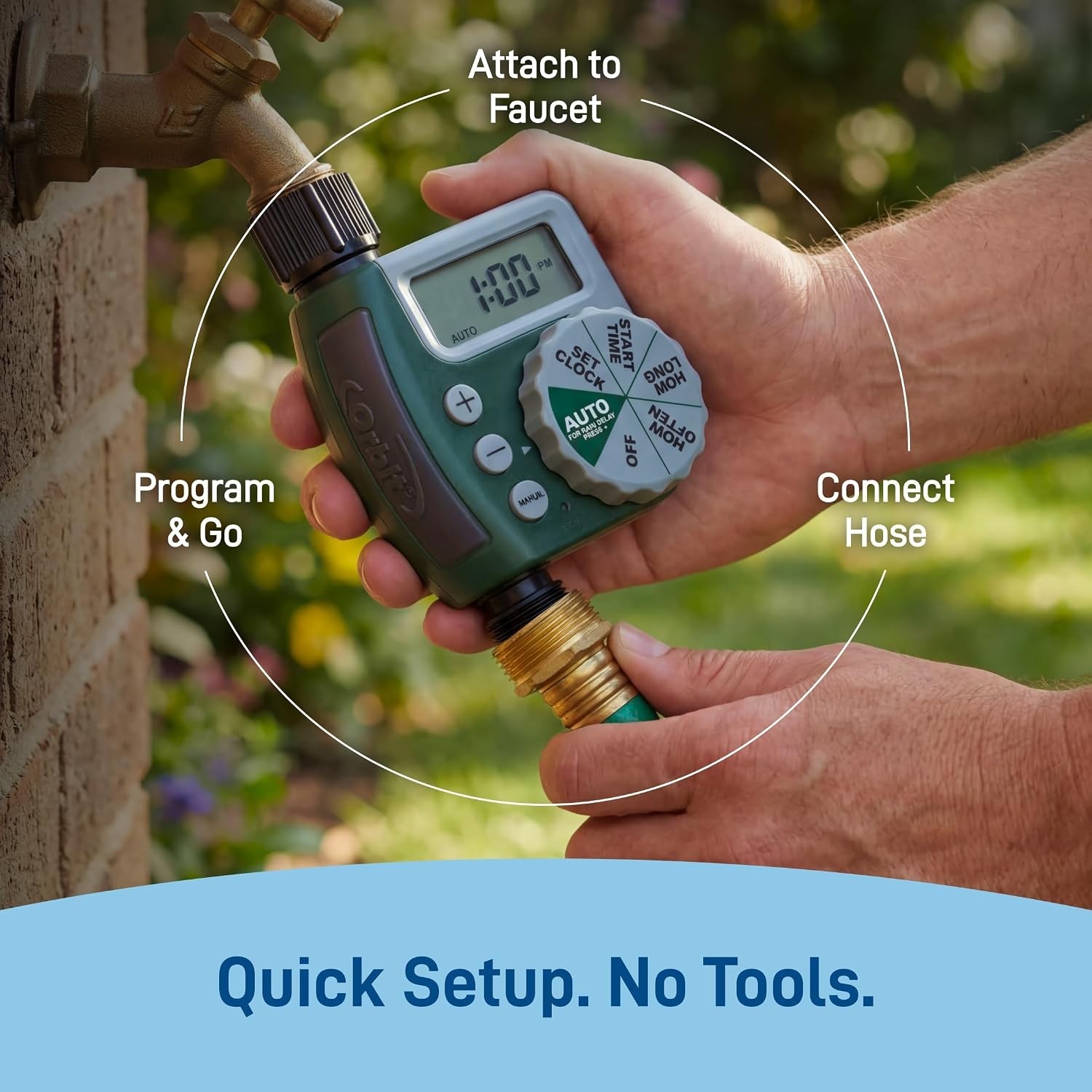 Programmable 1 Outlet Watering Timer with Rain Delay & LCD Screen - Water-Saving