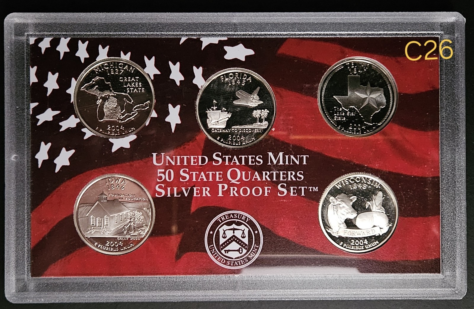 Silver Uncirculated Proof Set, 2004 US Mint State Quarters, Perfect Condition